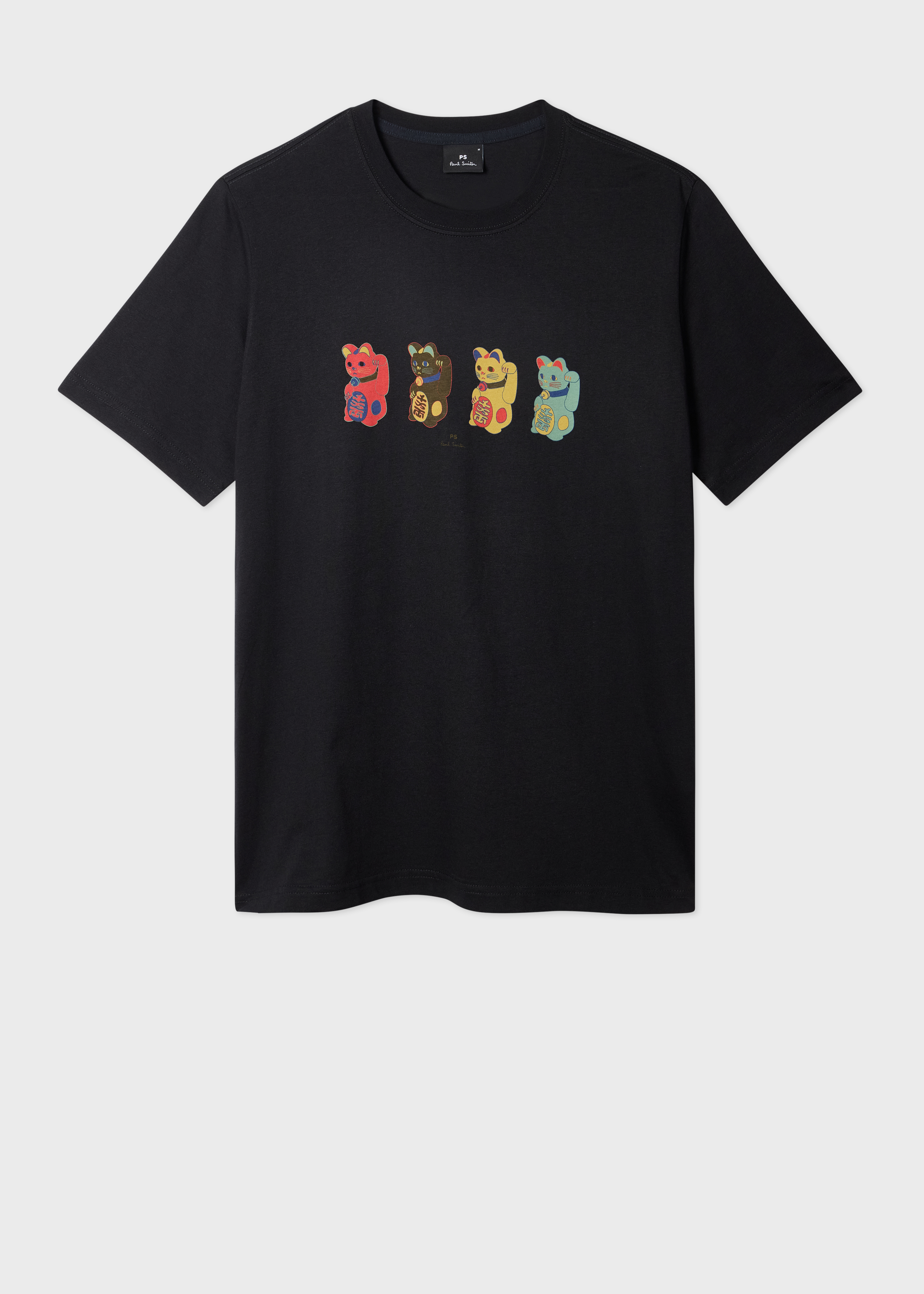 Black 'Lucky Cats' Print T-Shirt