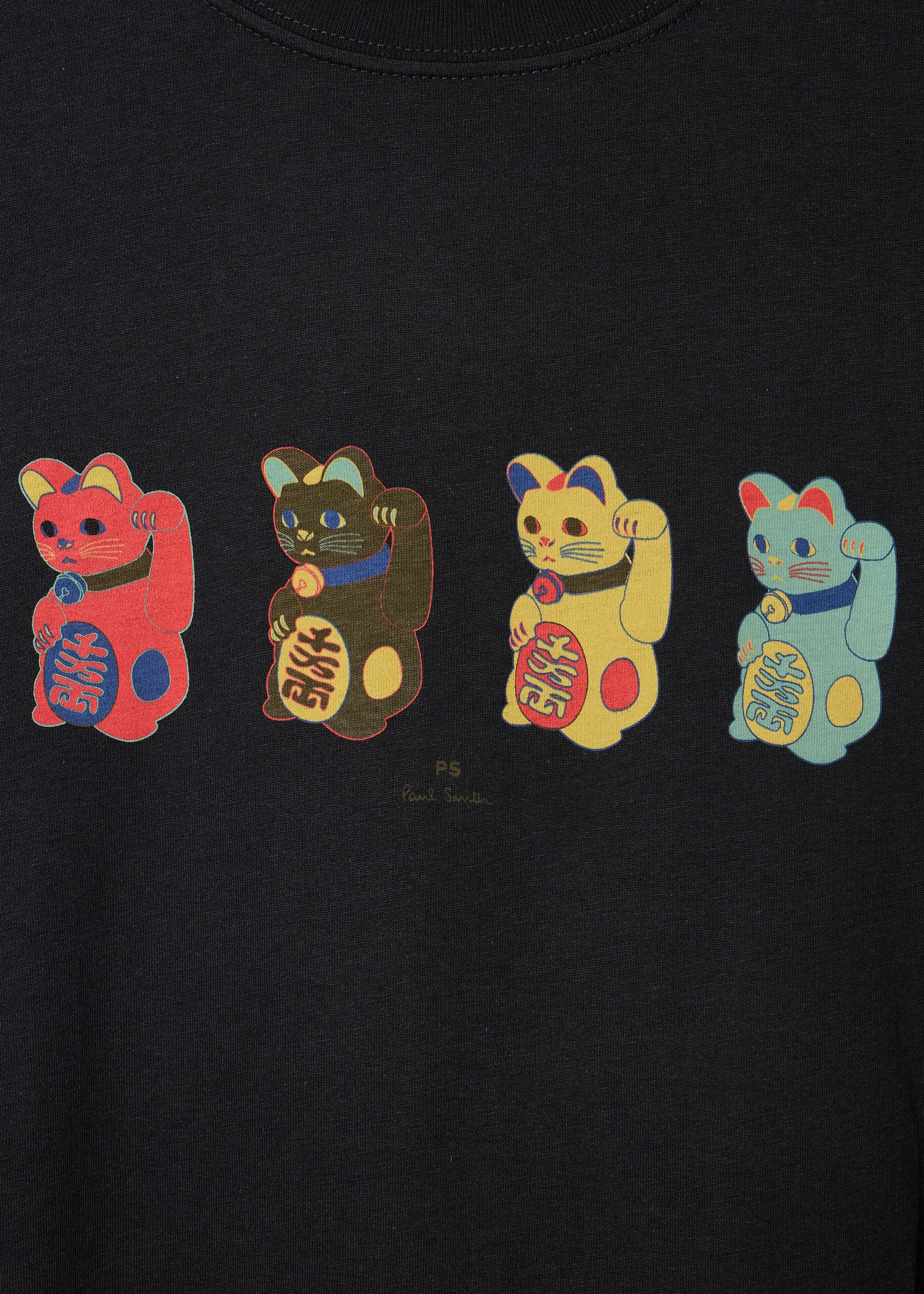 Black 'Lucky Cats' Print T-Shirt