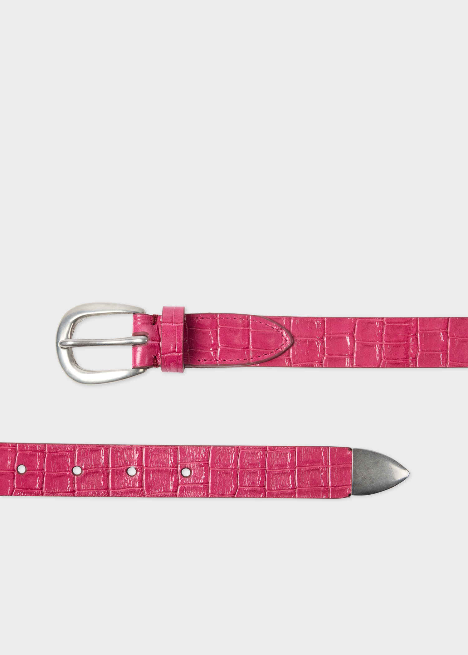 Pink Croc-Emboss Leather Belt