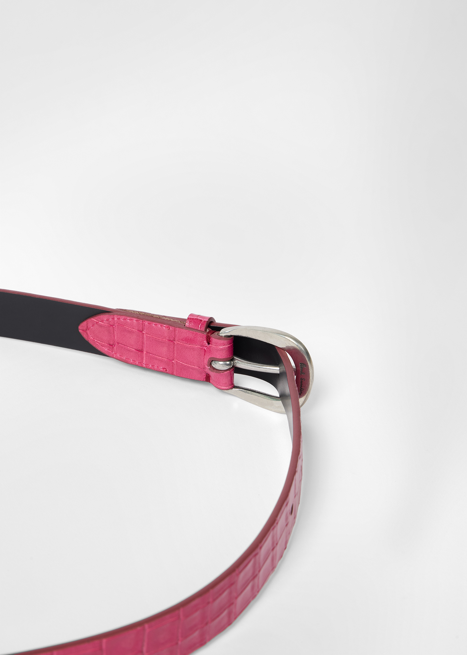 Pink Croc-Emboss Leather Belt