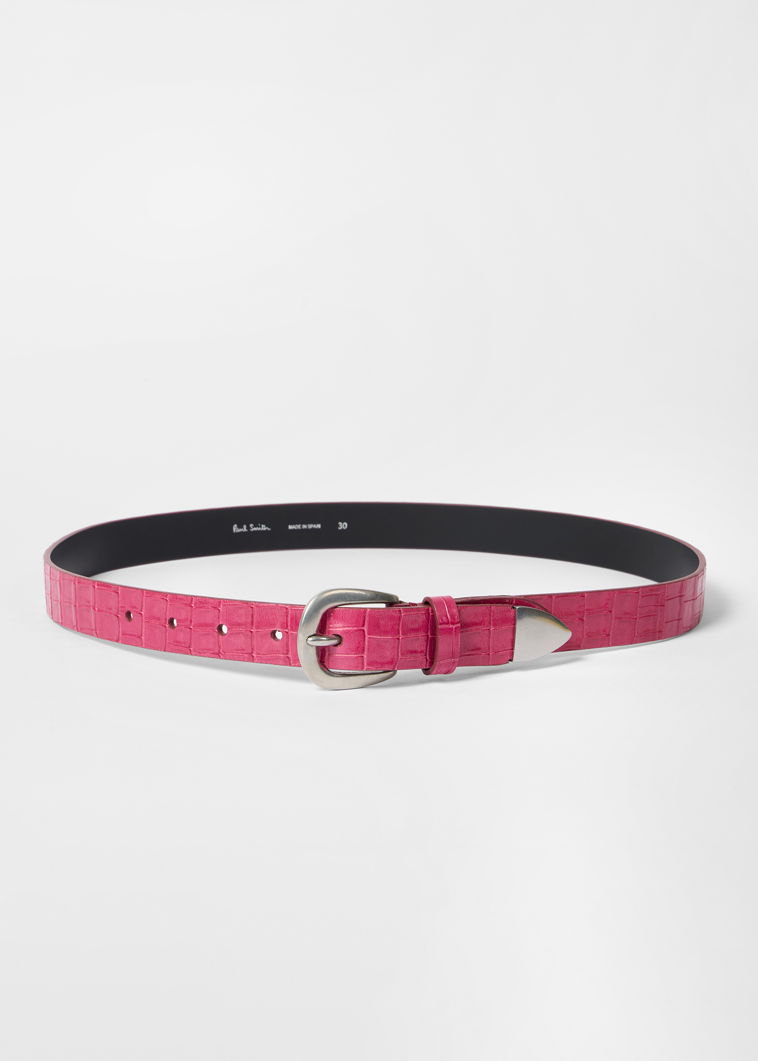 Pink Croc-Emboss Leather Belt