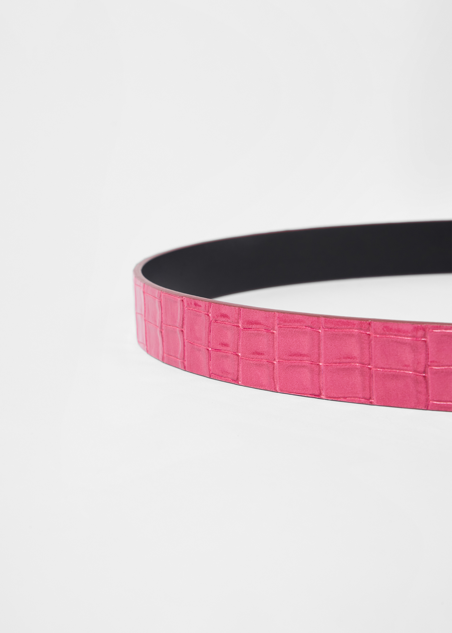 Pink Croc-Emboss Leather Belt