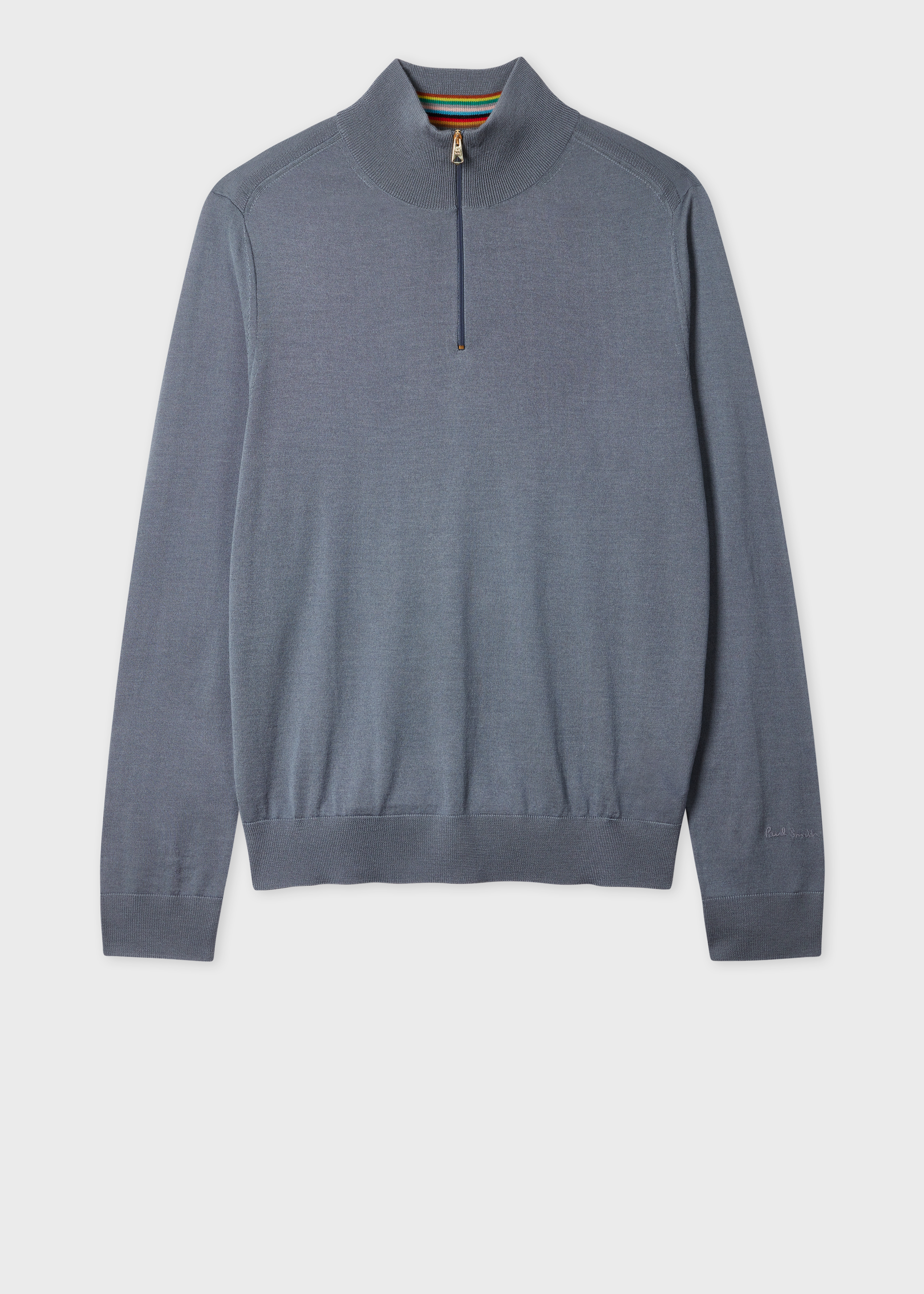 Steel Blue Merino Wool Quarter Zip Sweater