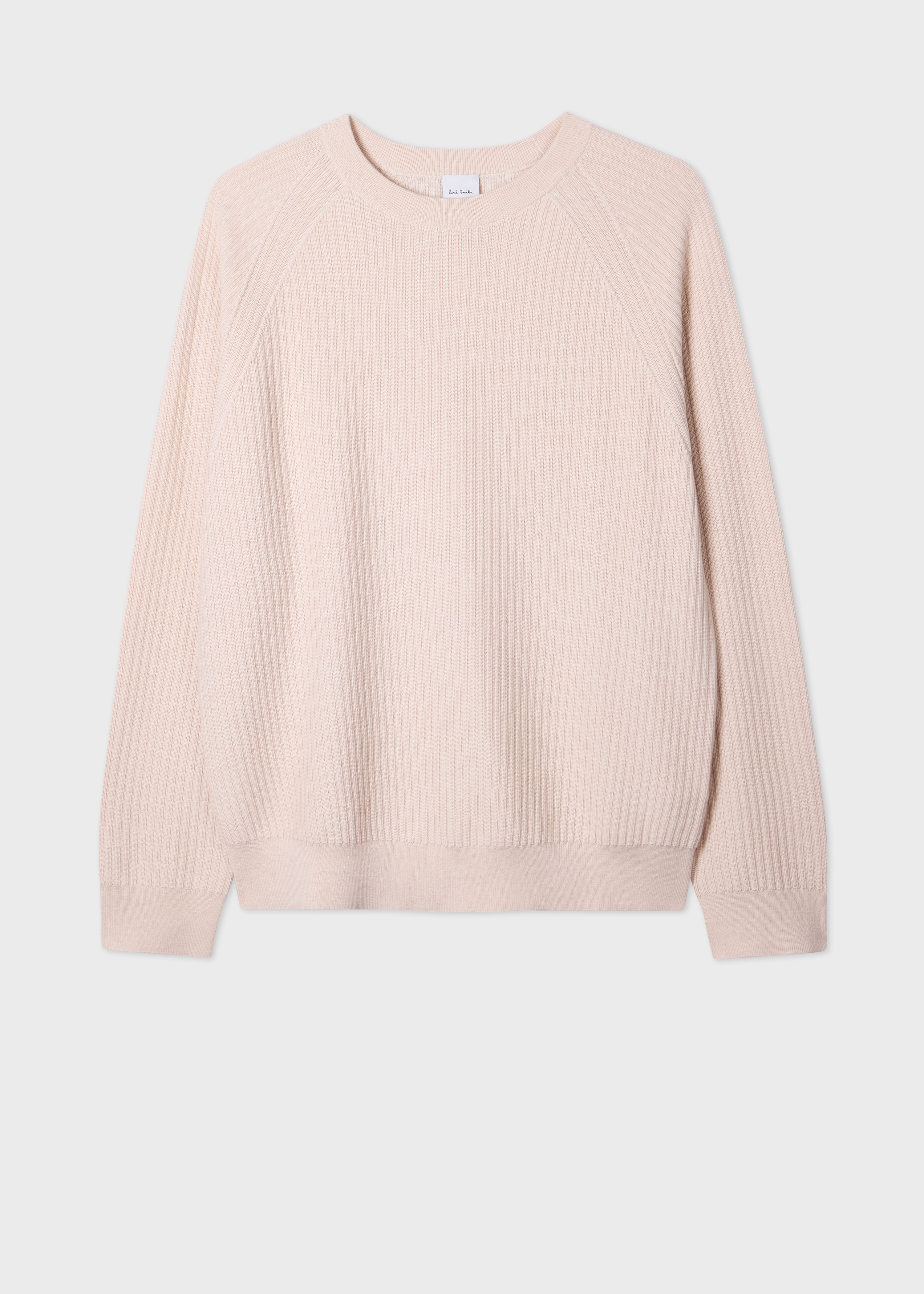 Cream Merino Wool-Cotton Blend Ribbed Sweater