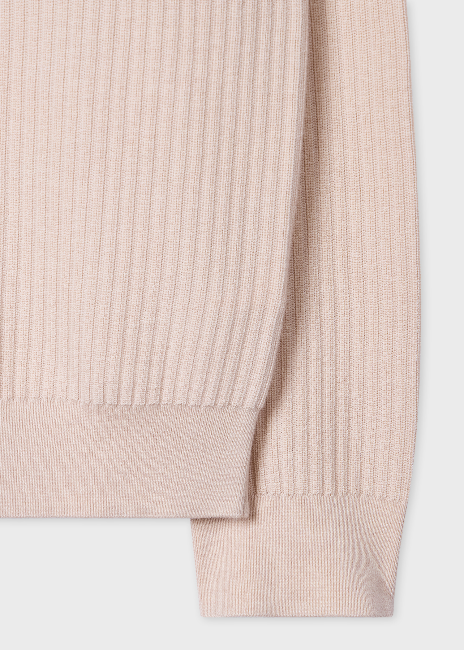 Cream Merino Wool-Cotton Blend Ribbed Sweater