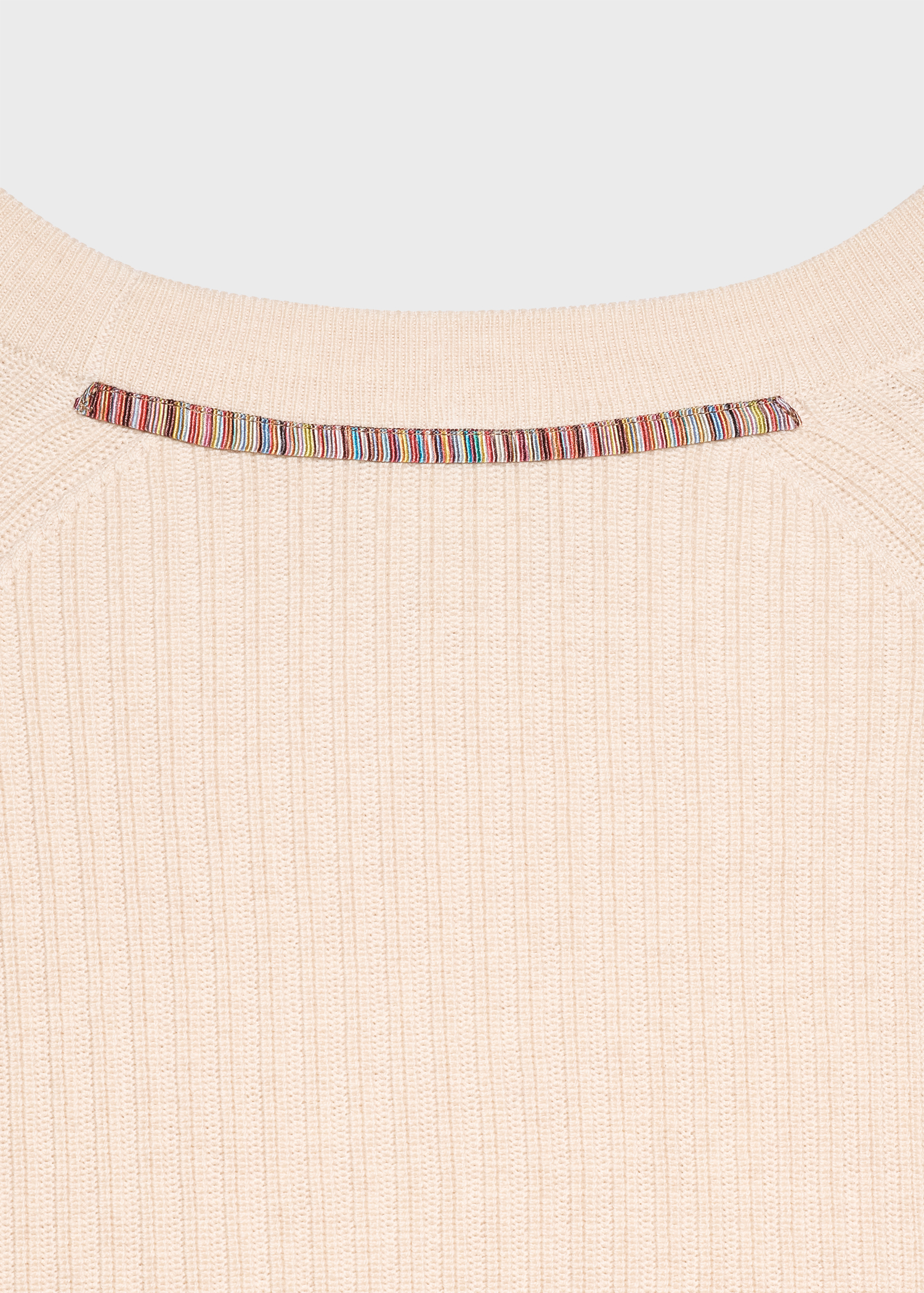 Cream Merino Wool-Cotton Blend Ribbed Sweater