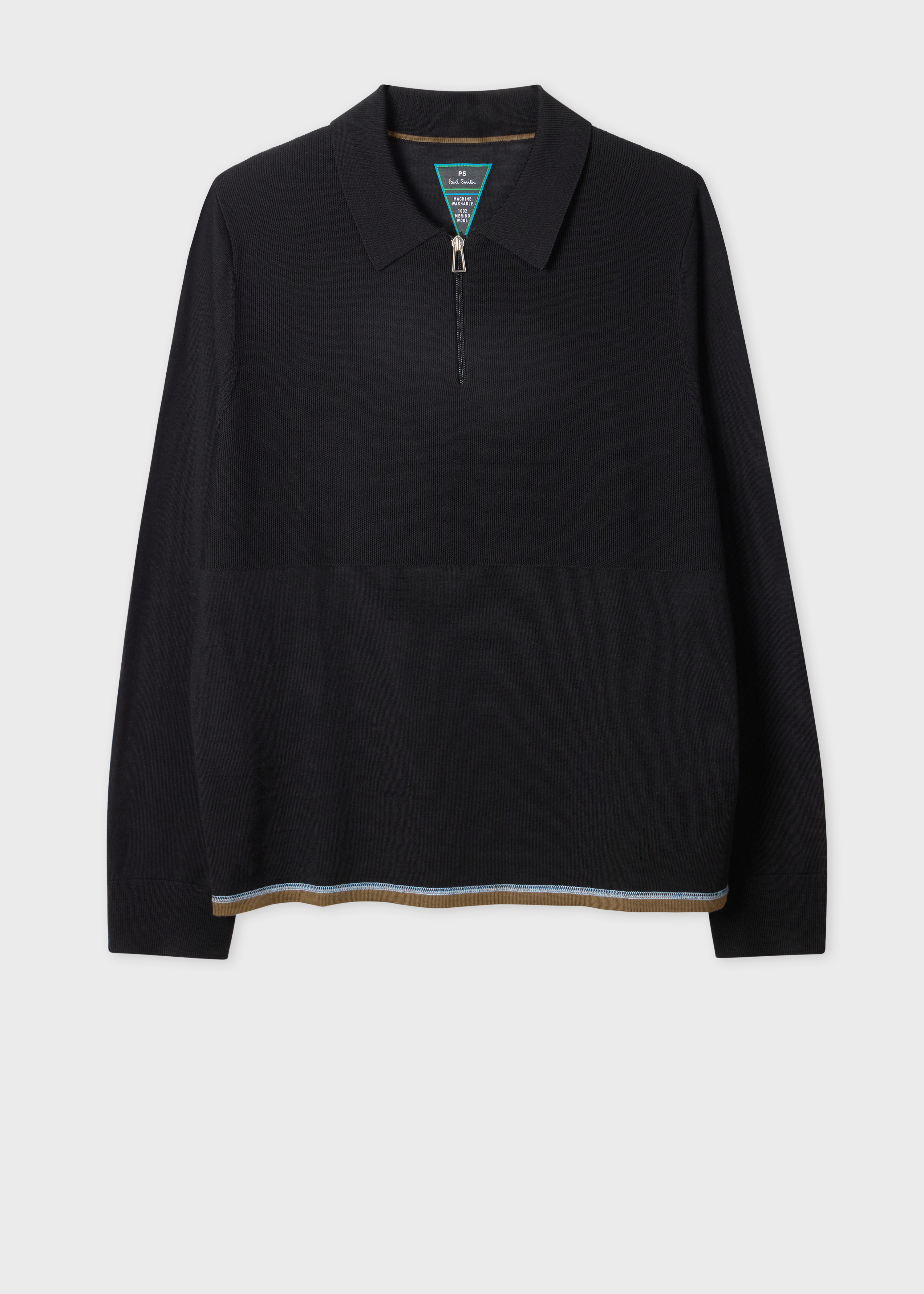 Black Zip Washable Merino-Wool Polo Shirt
