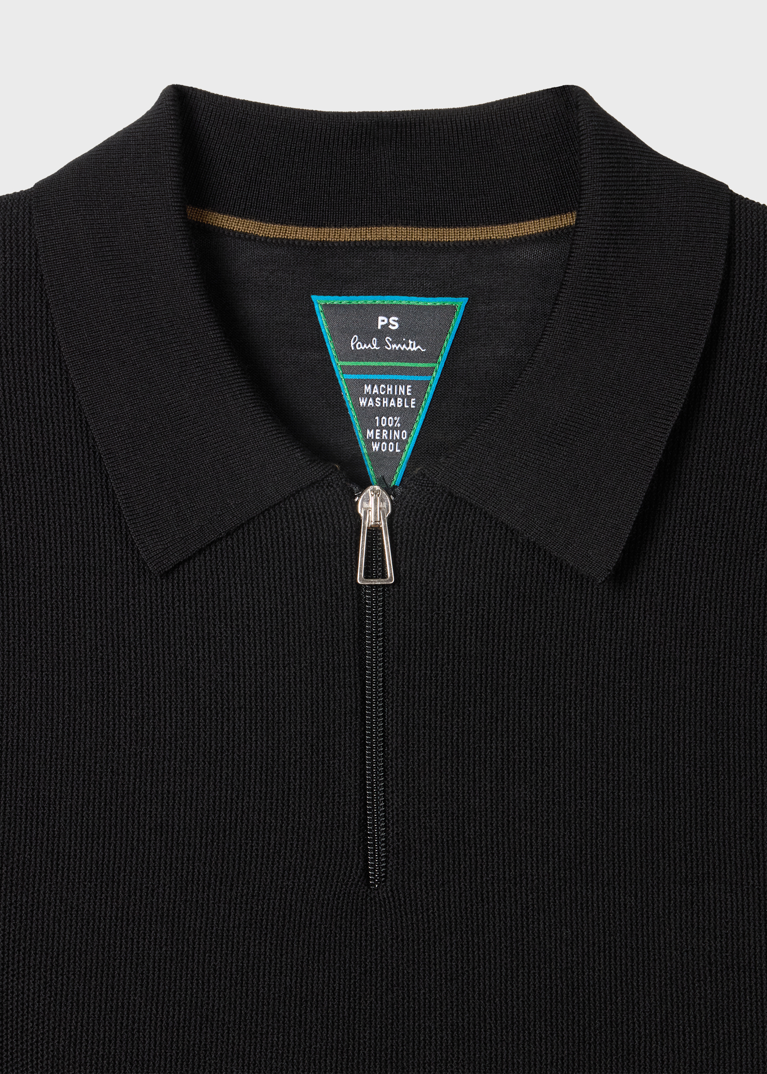 Black Zip Washable Merino-Wool Polo Shirt