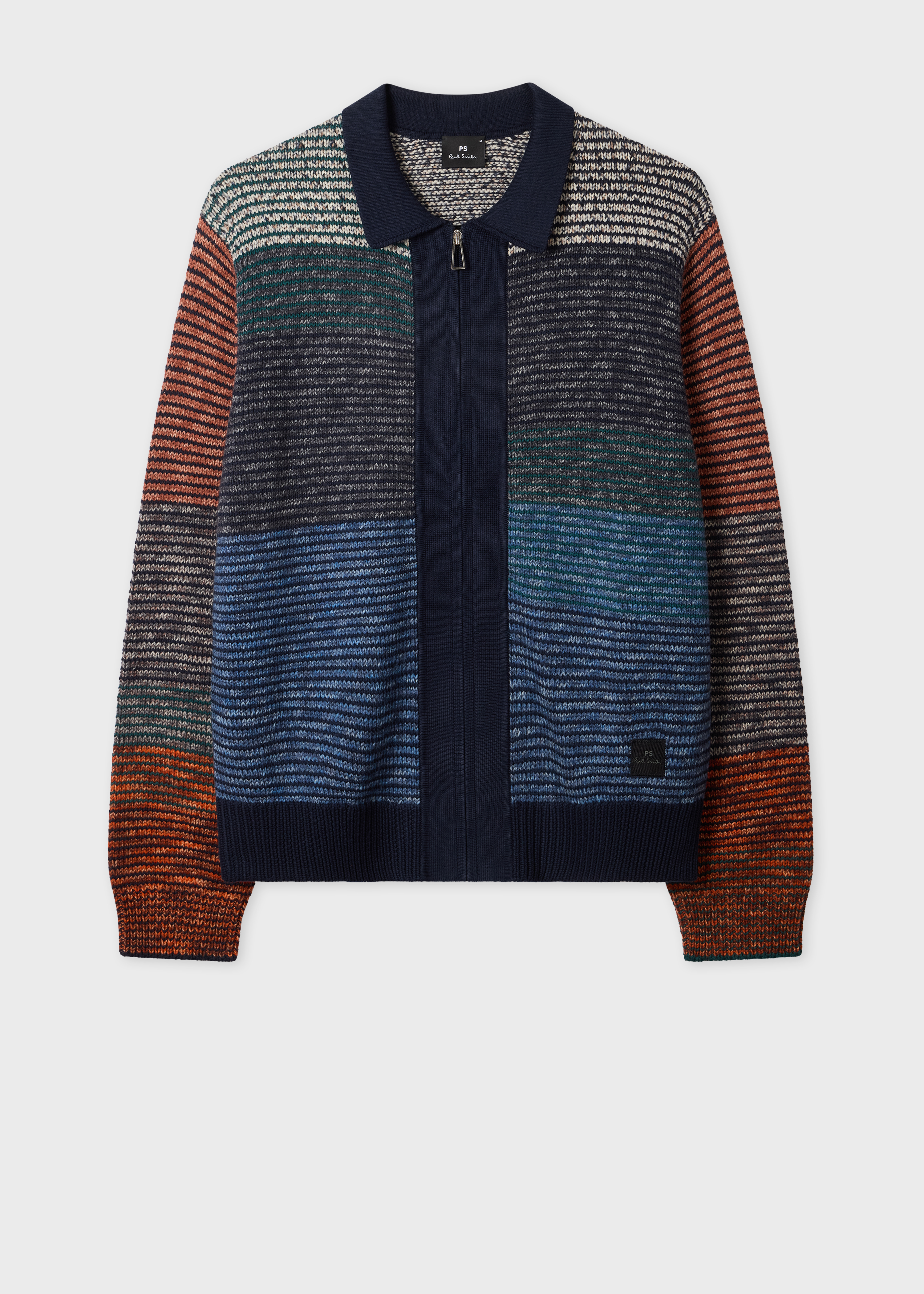 Navy Colour-Block Zip-Through Cotton-Wool Cardigan