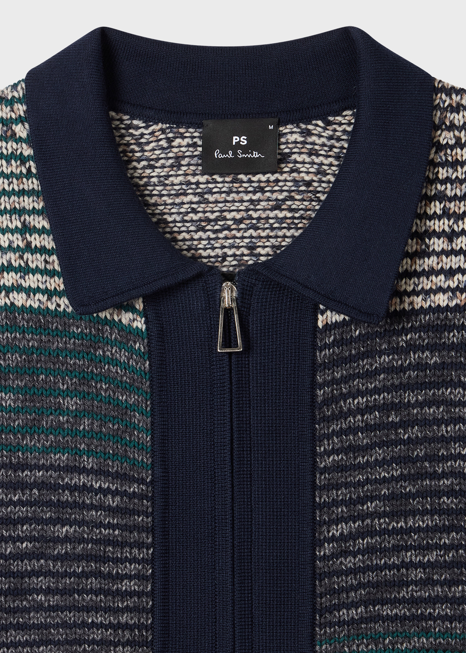 Navy Colour-Block Zip-Through Cotton-Wool Cardigan