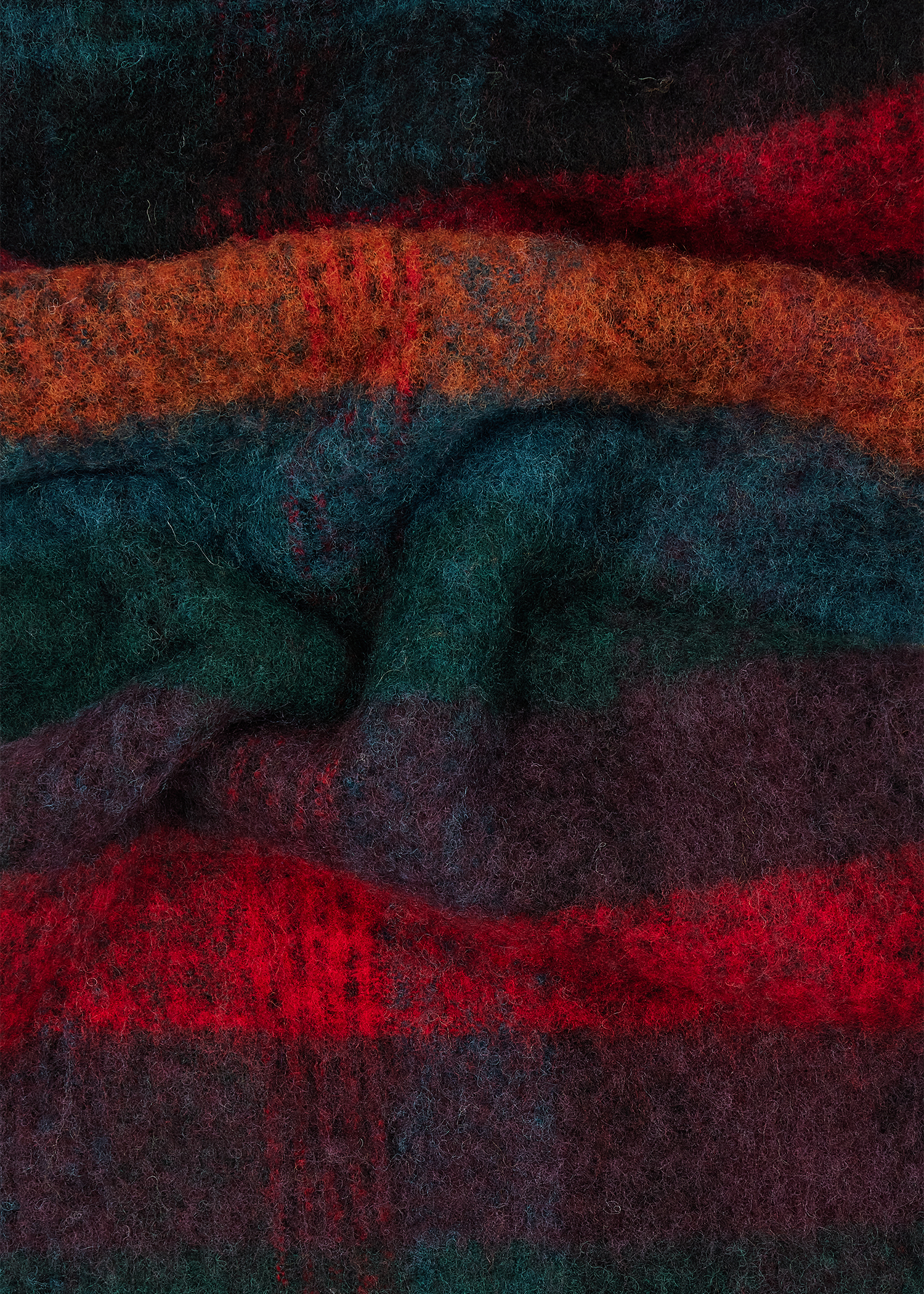 Red Merino Wool Check Scarf