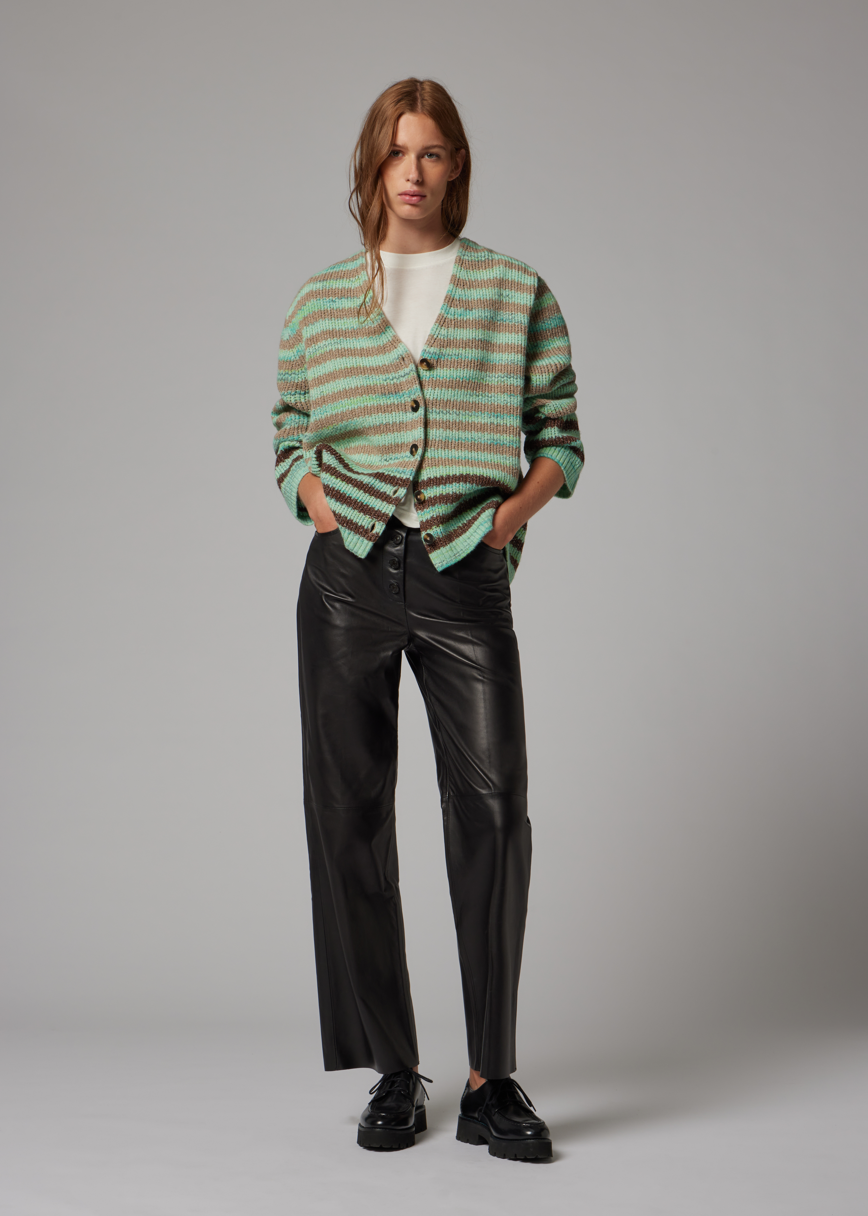 Women's Green Stripe Oversized Cardigan