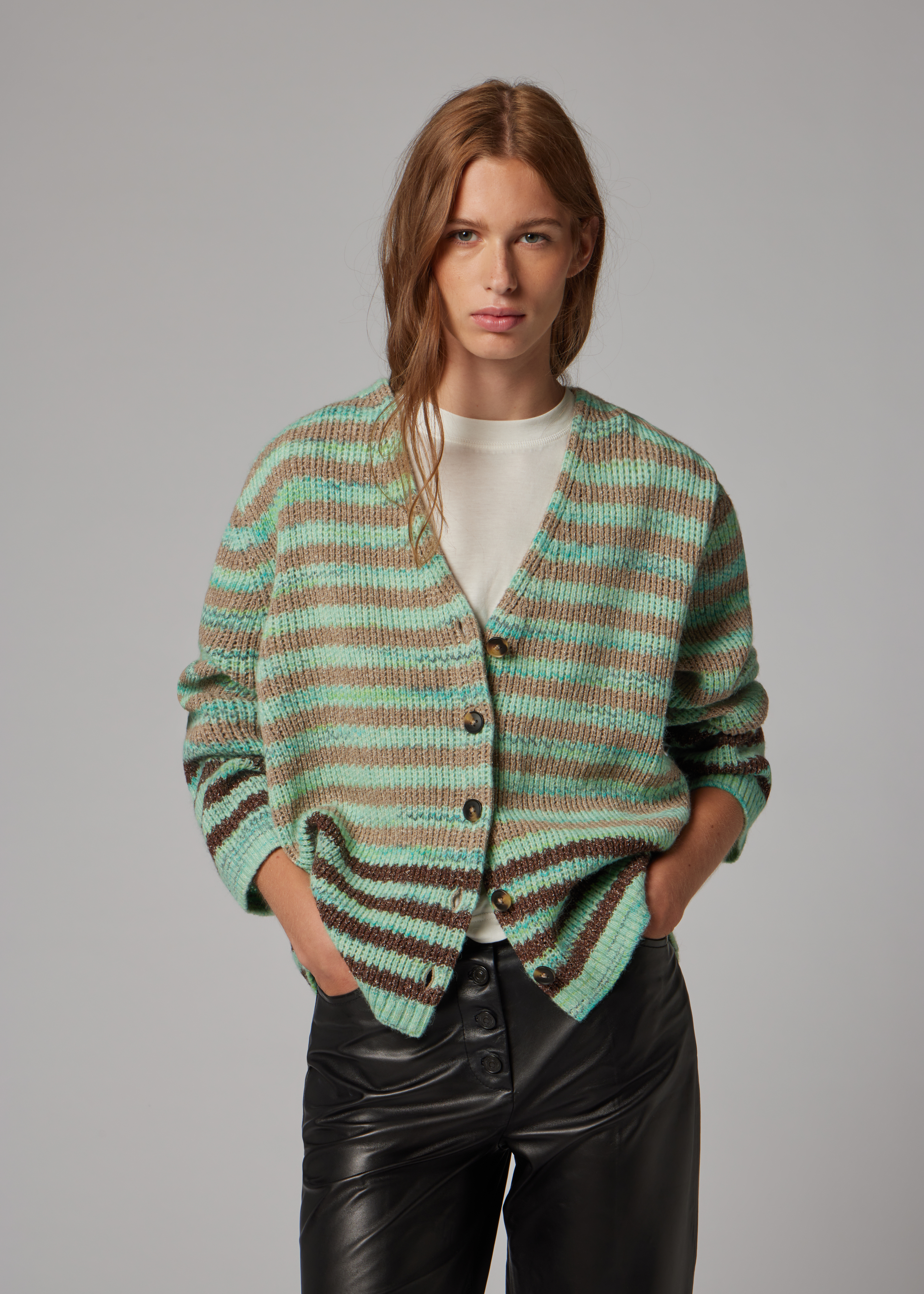 Women's Green Stripe Oversized Cardigan
