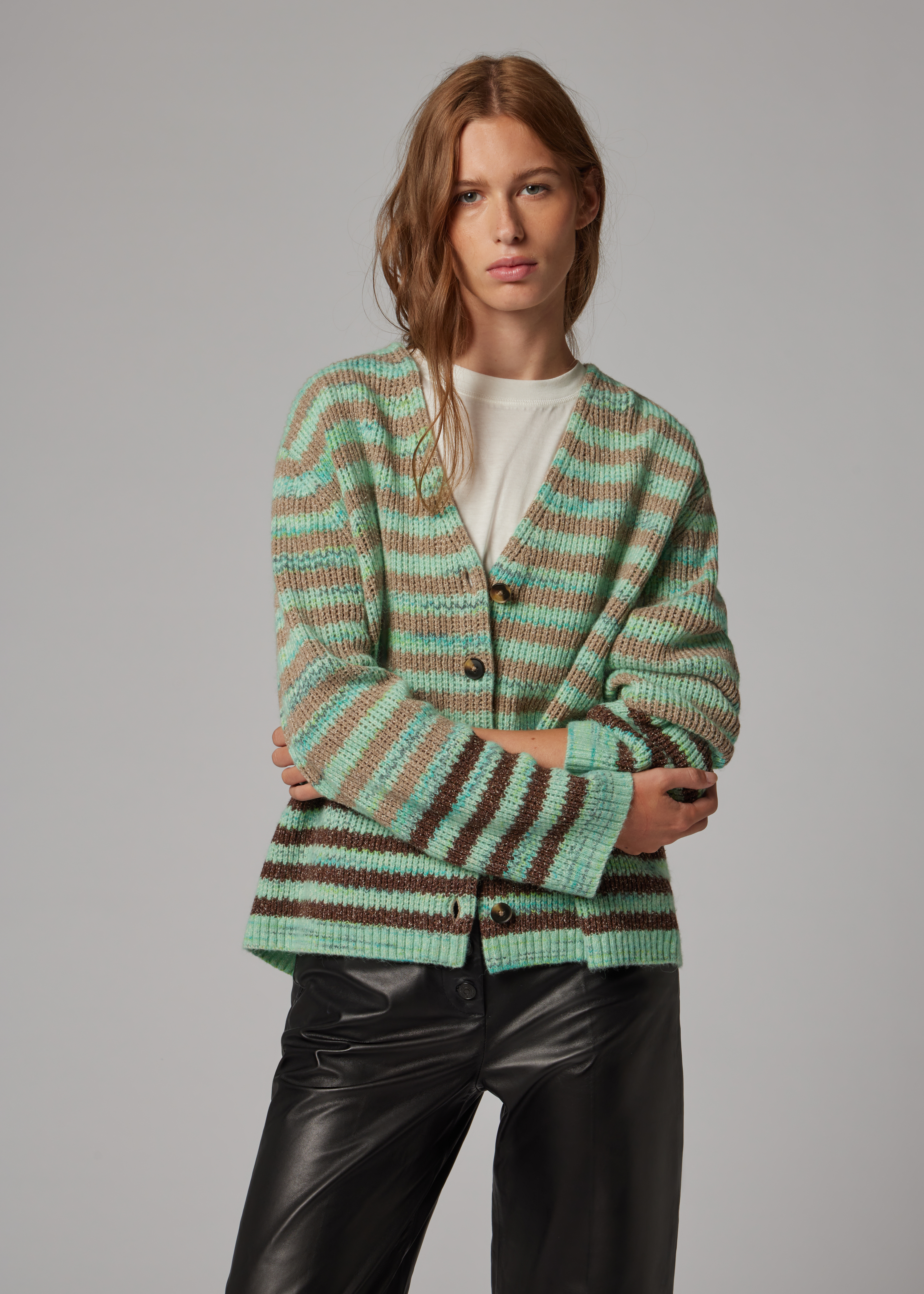 Women's Green Stripe Oversized Cardigan