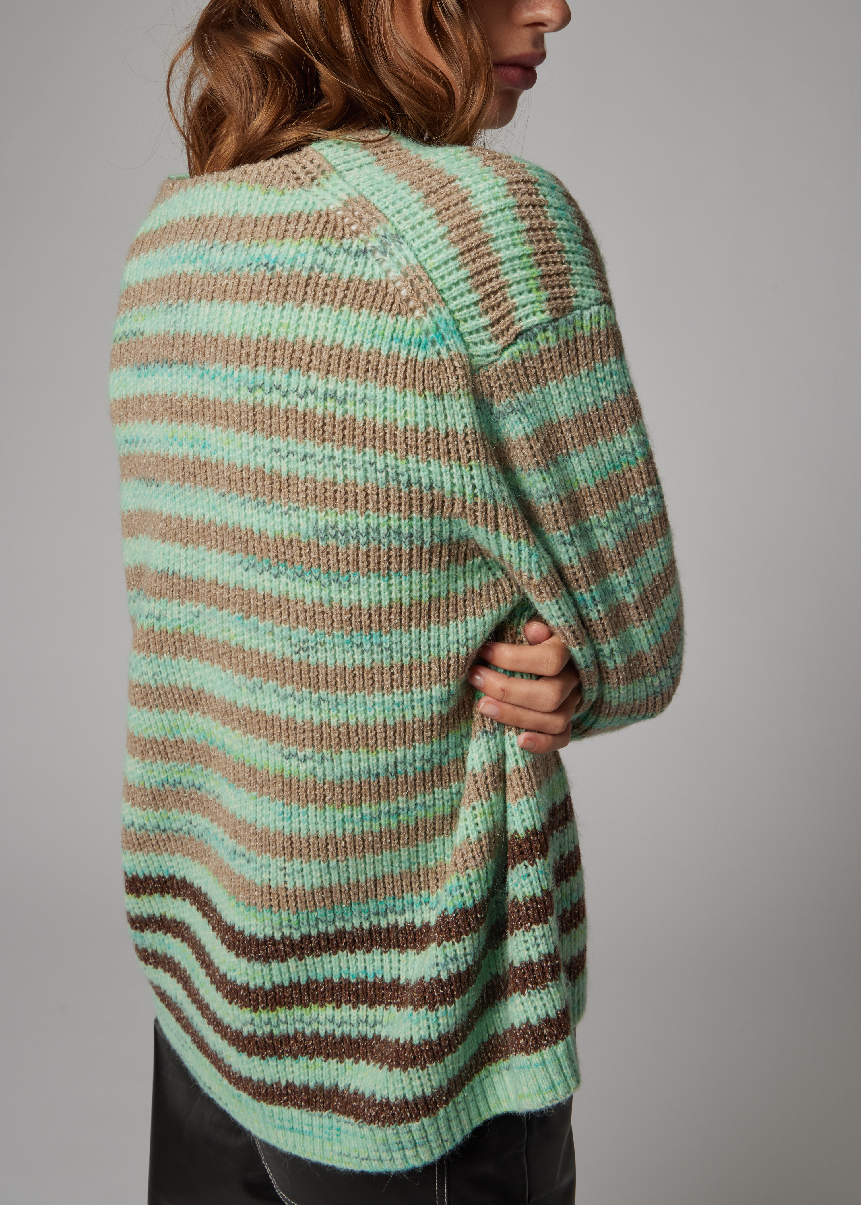 Women's Green Stripe Oversized Cardigan