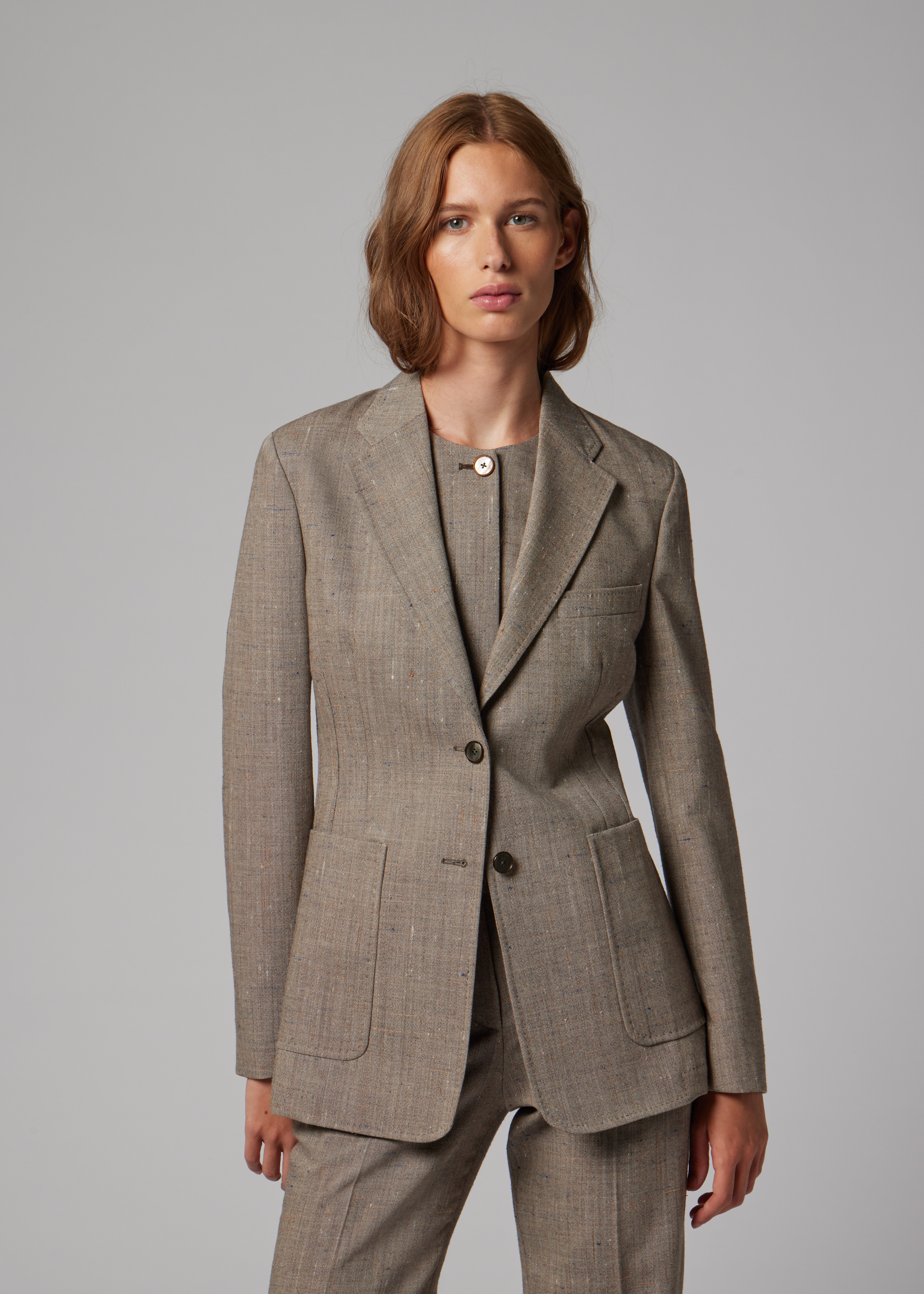 Women's Unlined Brown Flecked Wool-Viscose Blazer