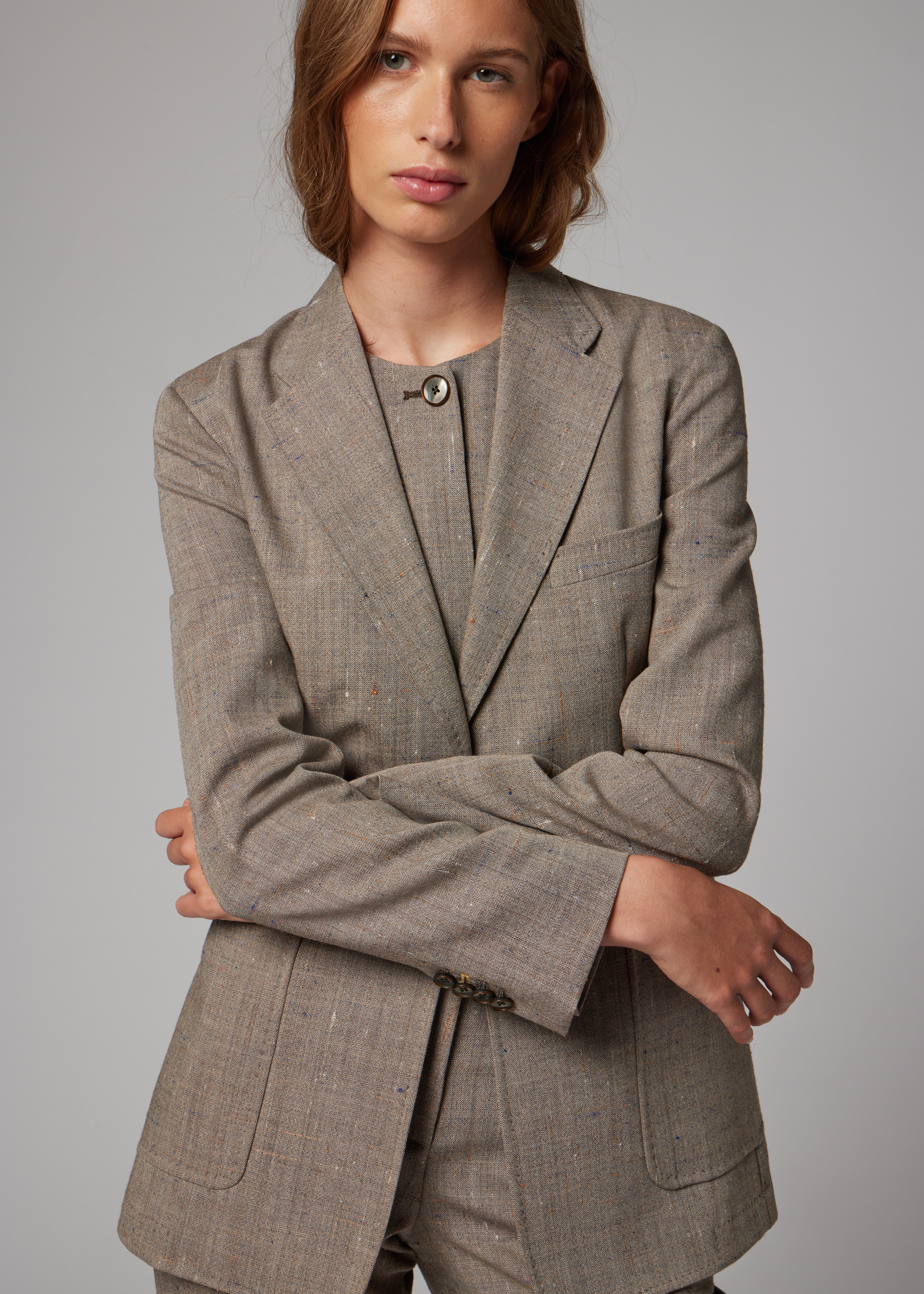 Women's Unlined Brown Flecked Wool-Viscose Blazer
