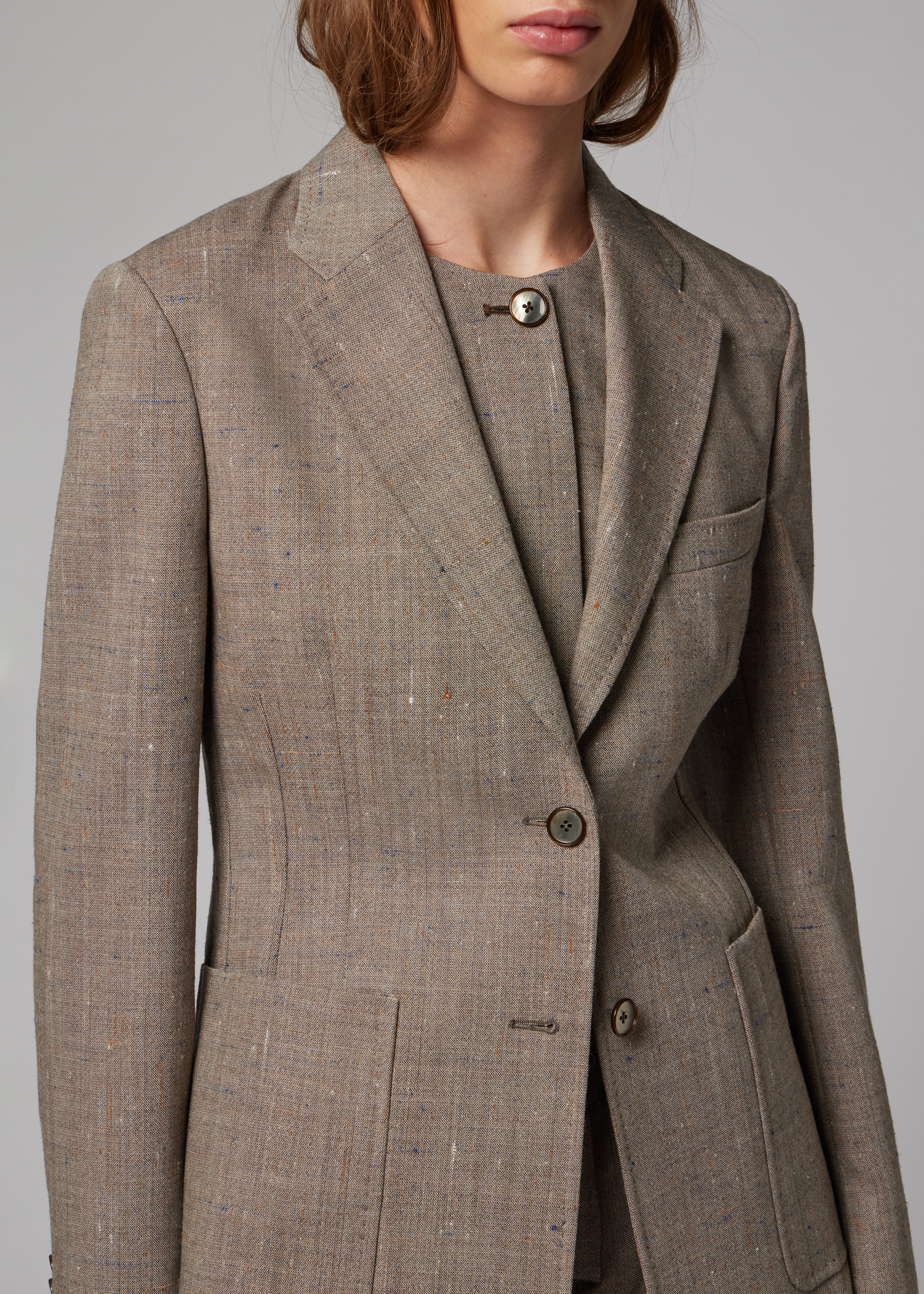 Women's Unlined Brown Flecked Wool-Viscose Blazer