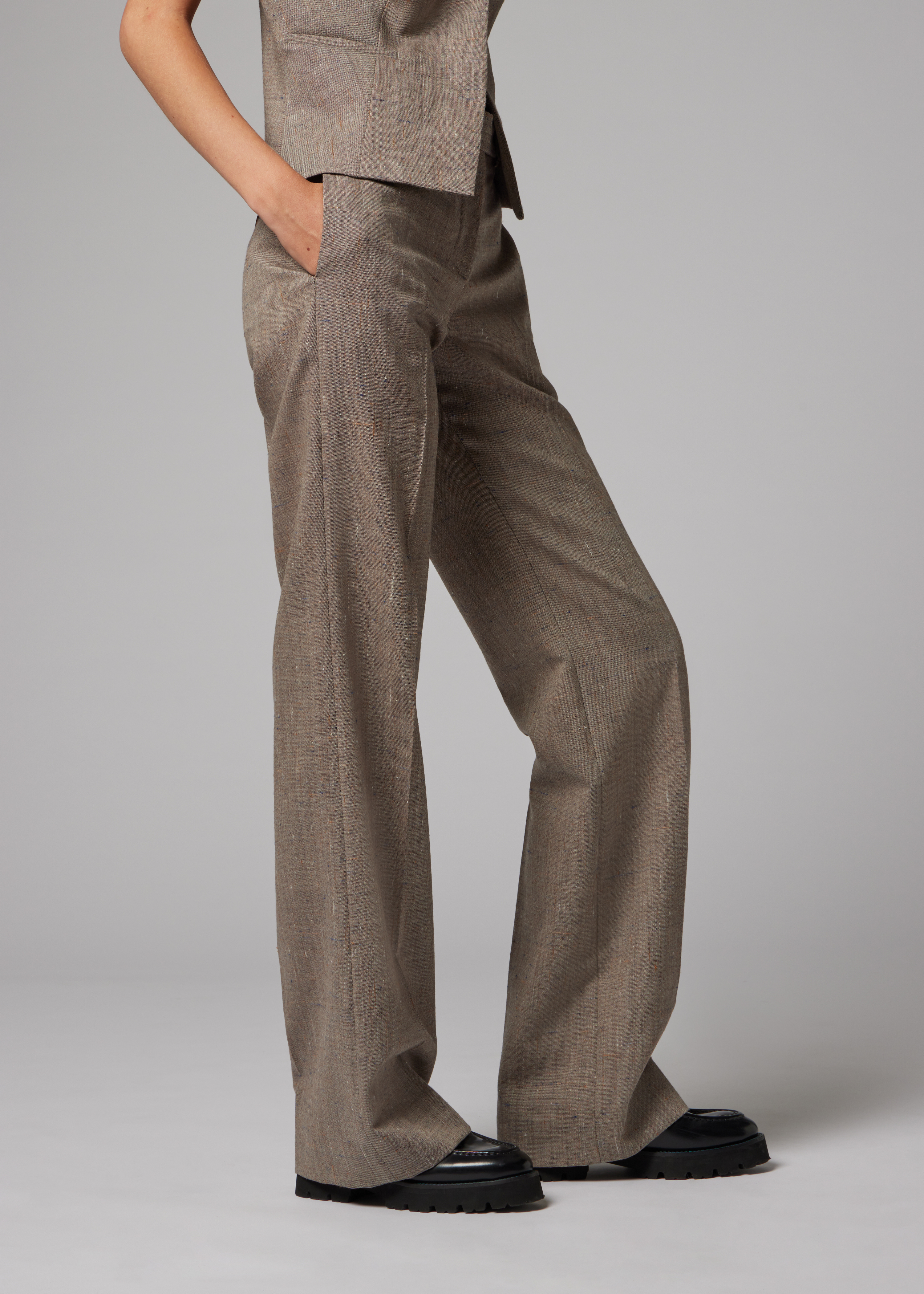 Women's Brown Flecked Wool-Viscose Bootcut Trousers