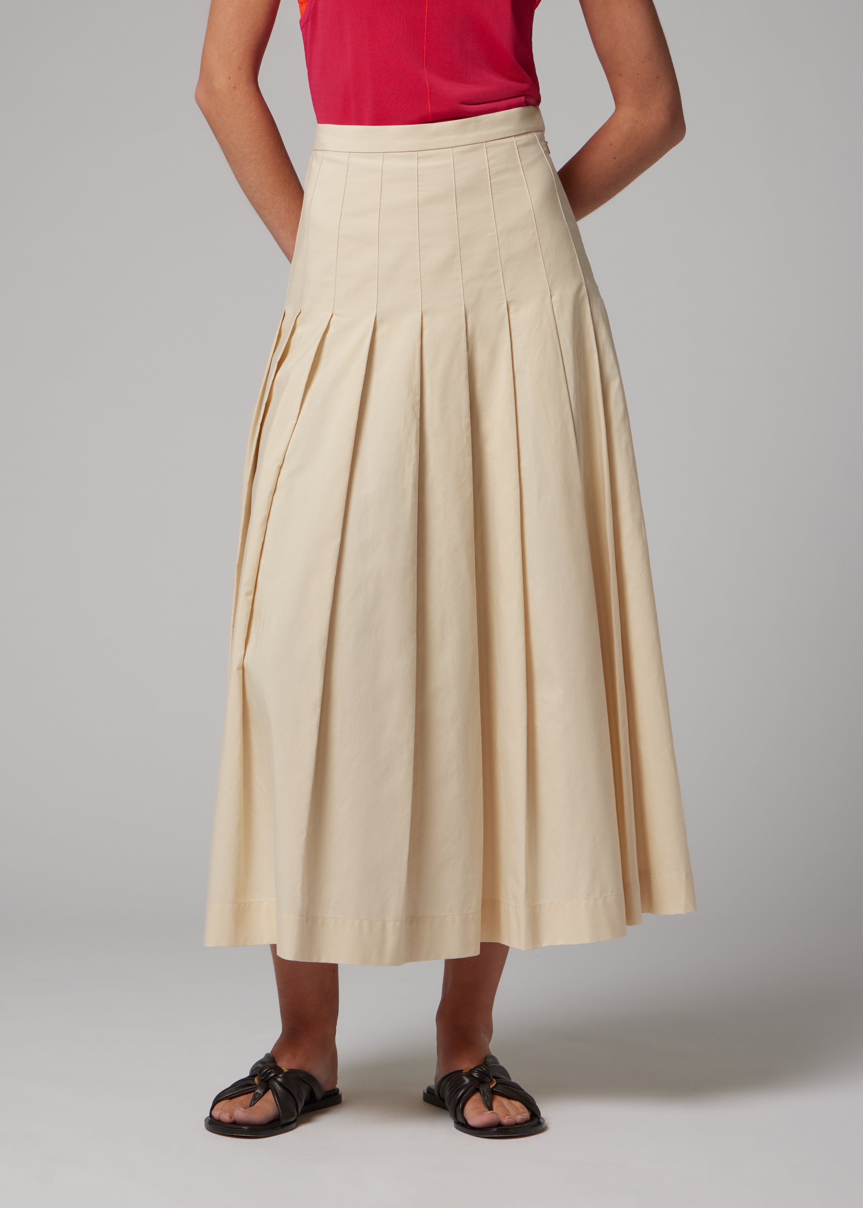 Women's Cream Pleated Cotton-Blend Skirt