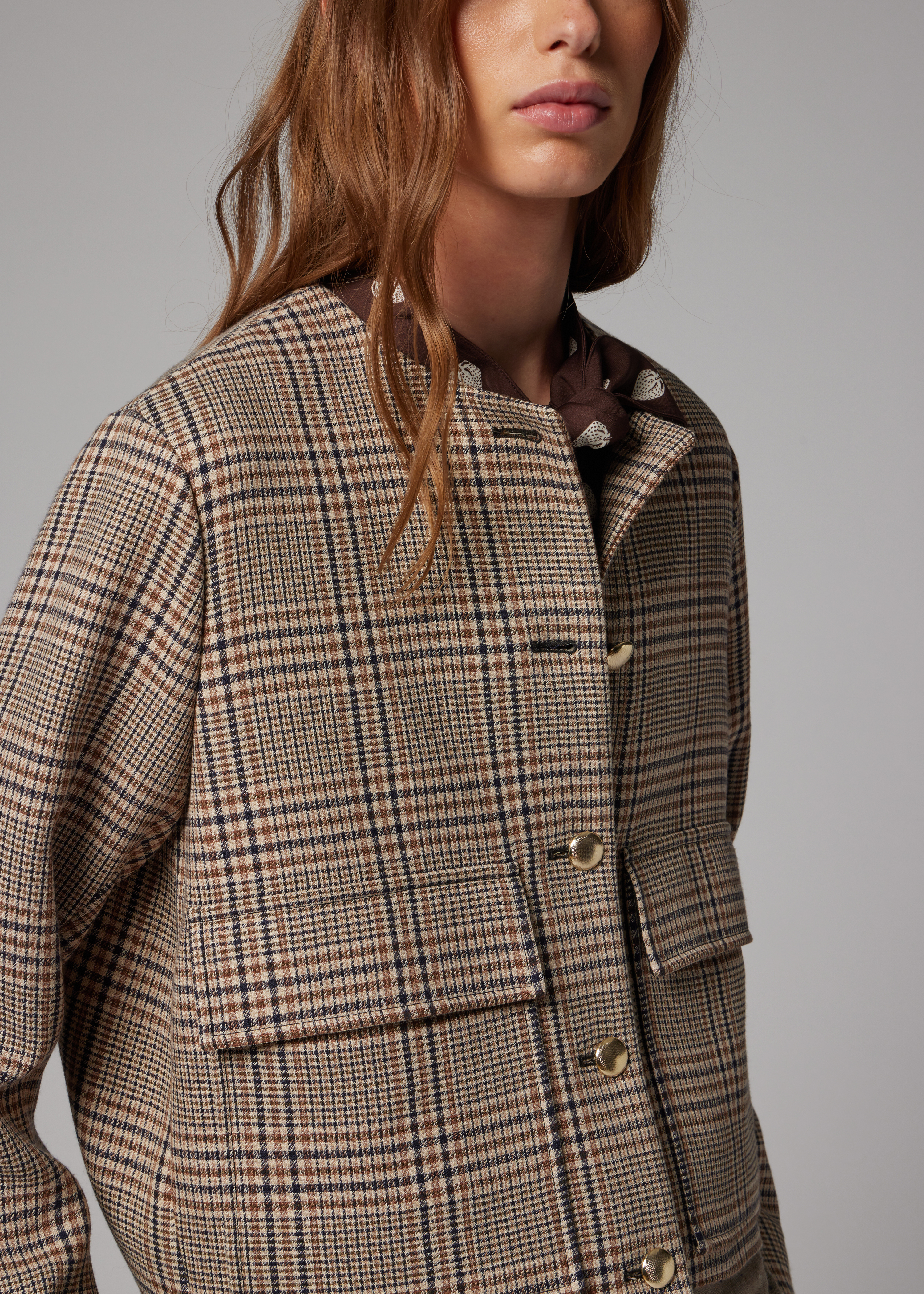 Women's Brown Wool-Blend Check Houndstooth Jacket