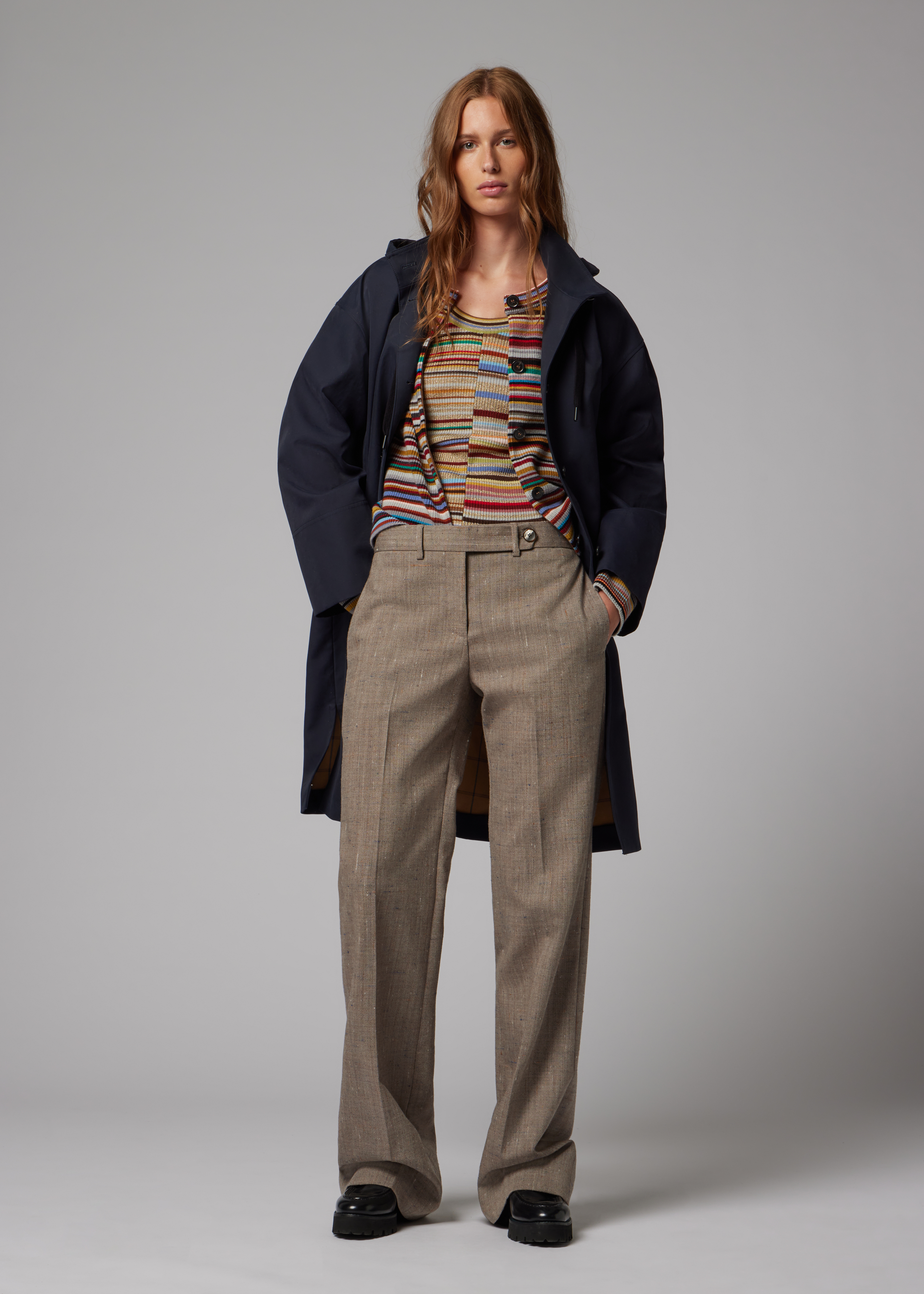 Women's Blue Cotton-Blend Hooded Coat