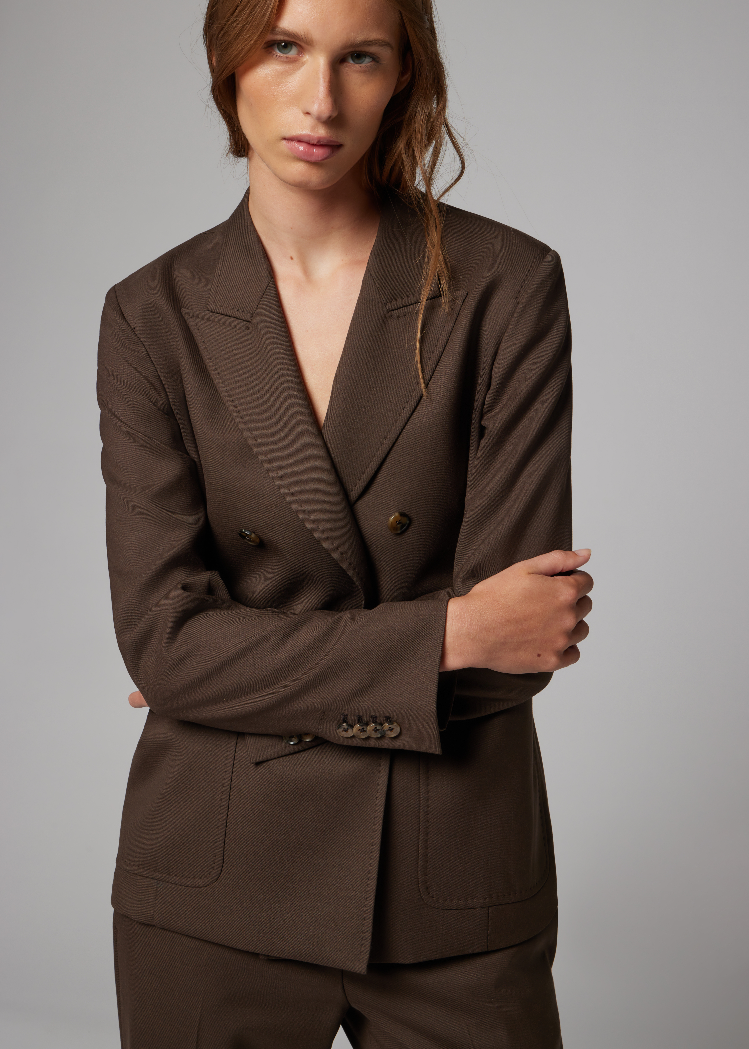Women's A Suit To Travel In - Brown Unlined Double-Breasted Wool Blazer