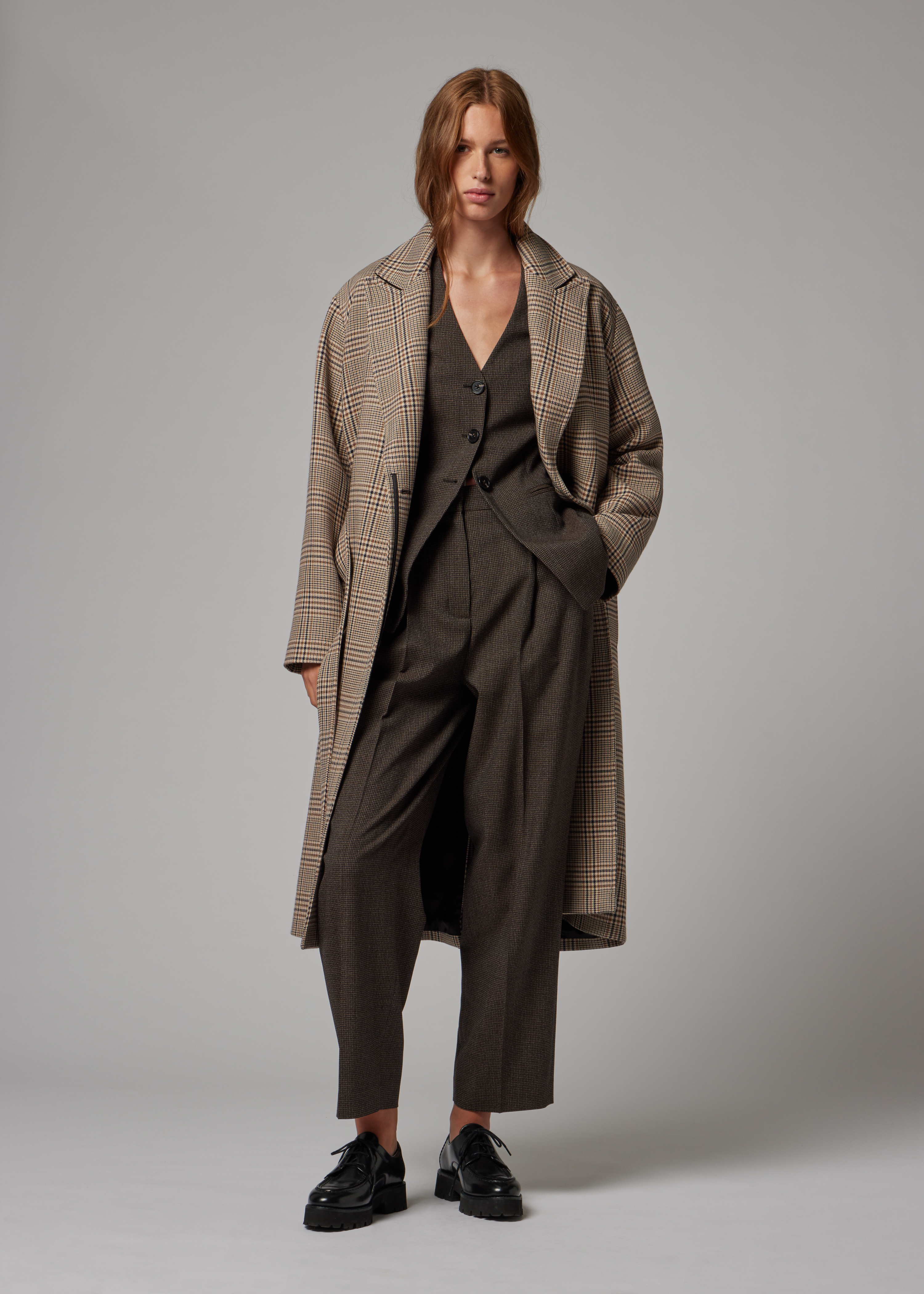 Women's Brown Houndstooth Collarless Tailored Blazer