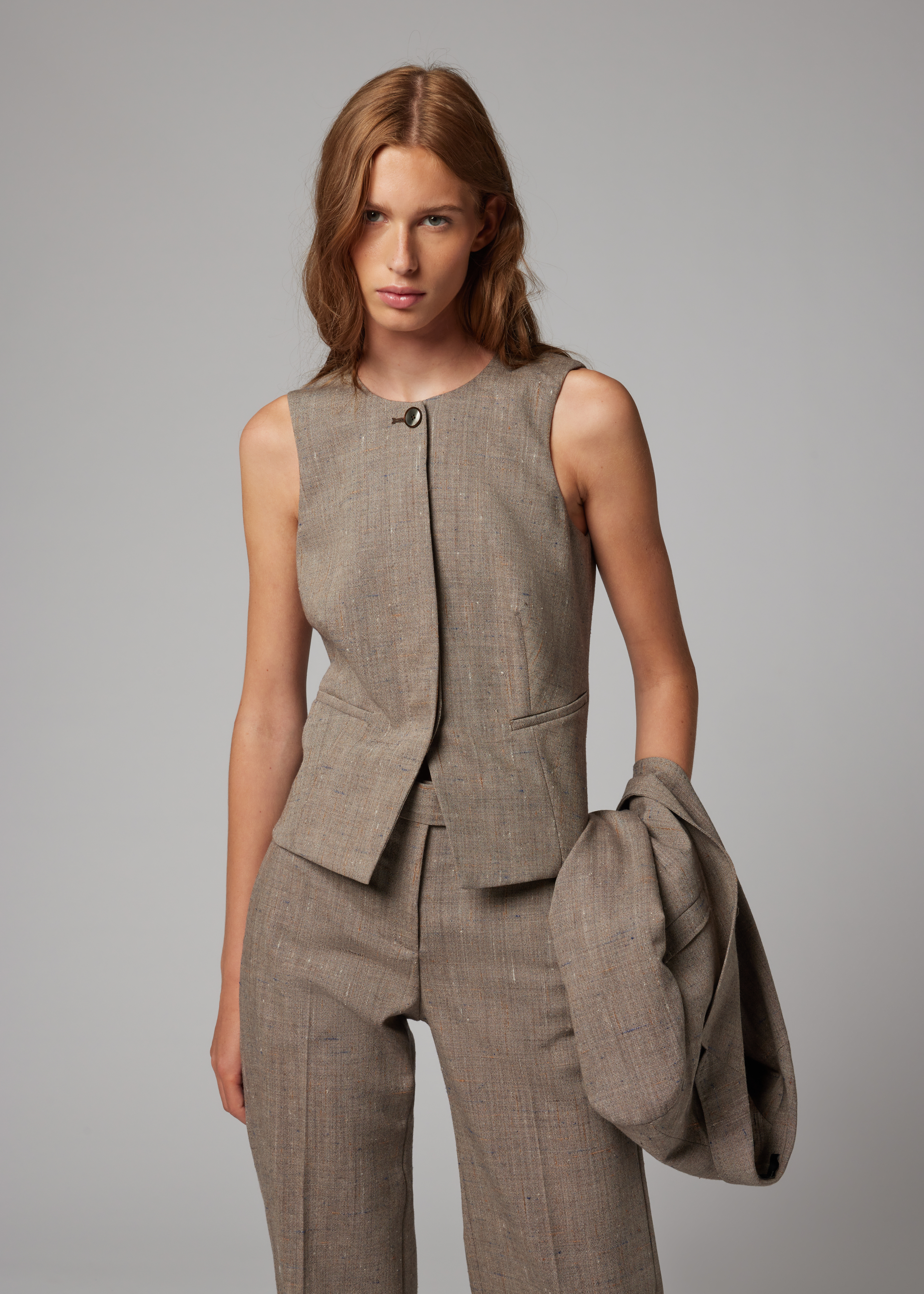 Women's Brown Flecked Wool-Viscose Waistcoat