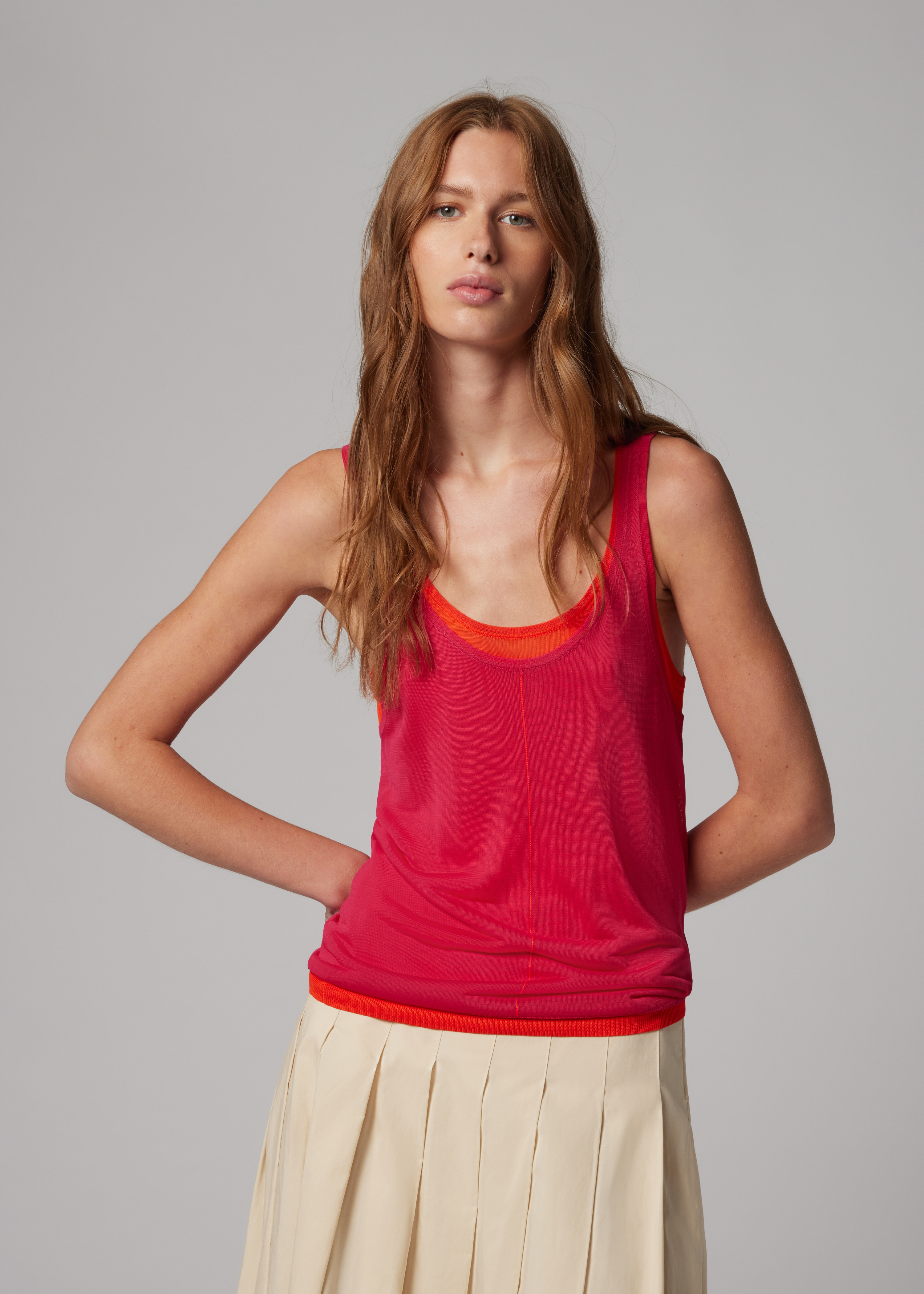 Women's Pink Double Layer Knitted Vest