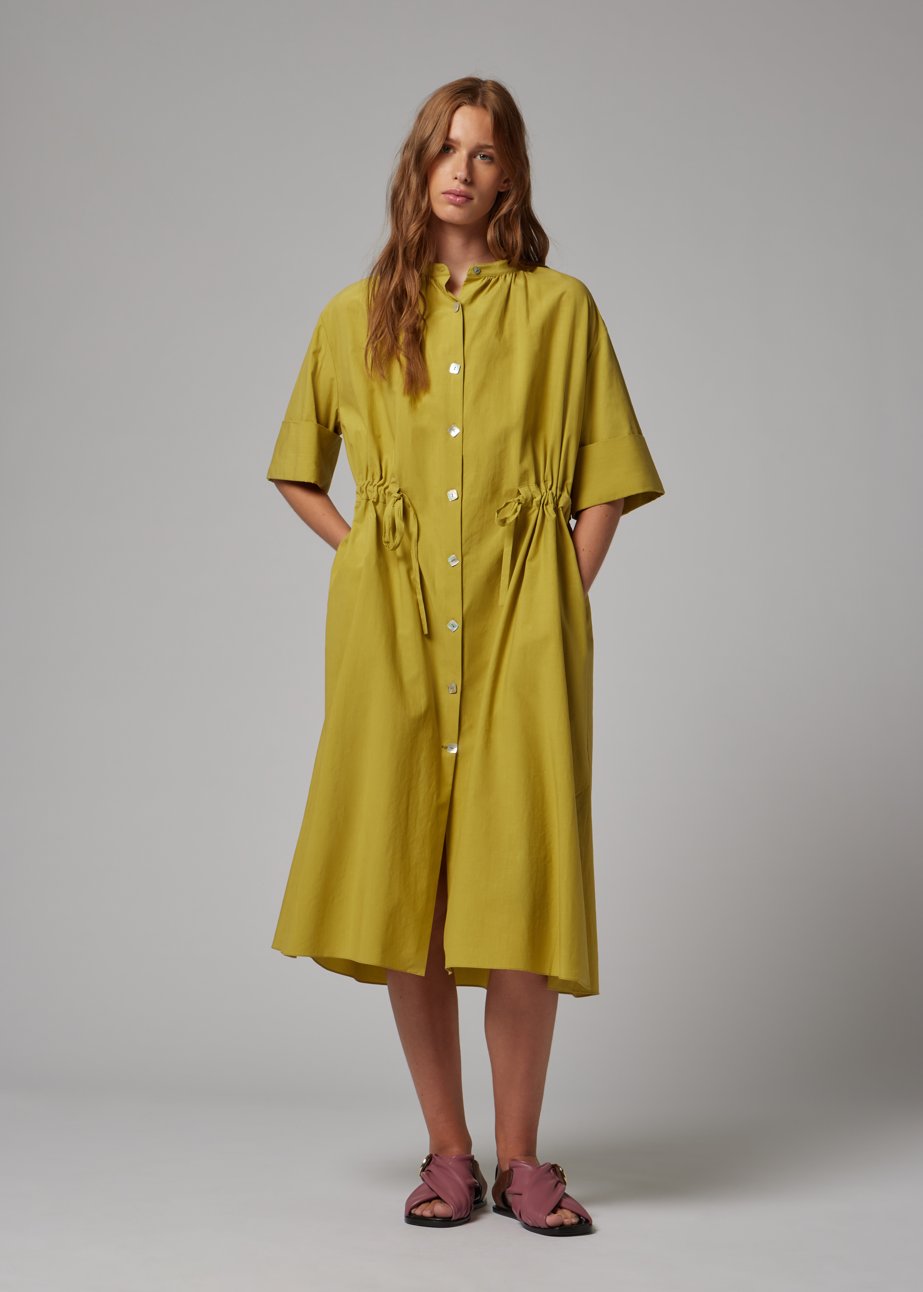 Women's Lime Lyocell-Cotton Shirt Dress
