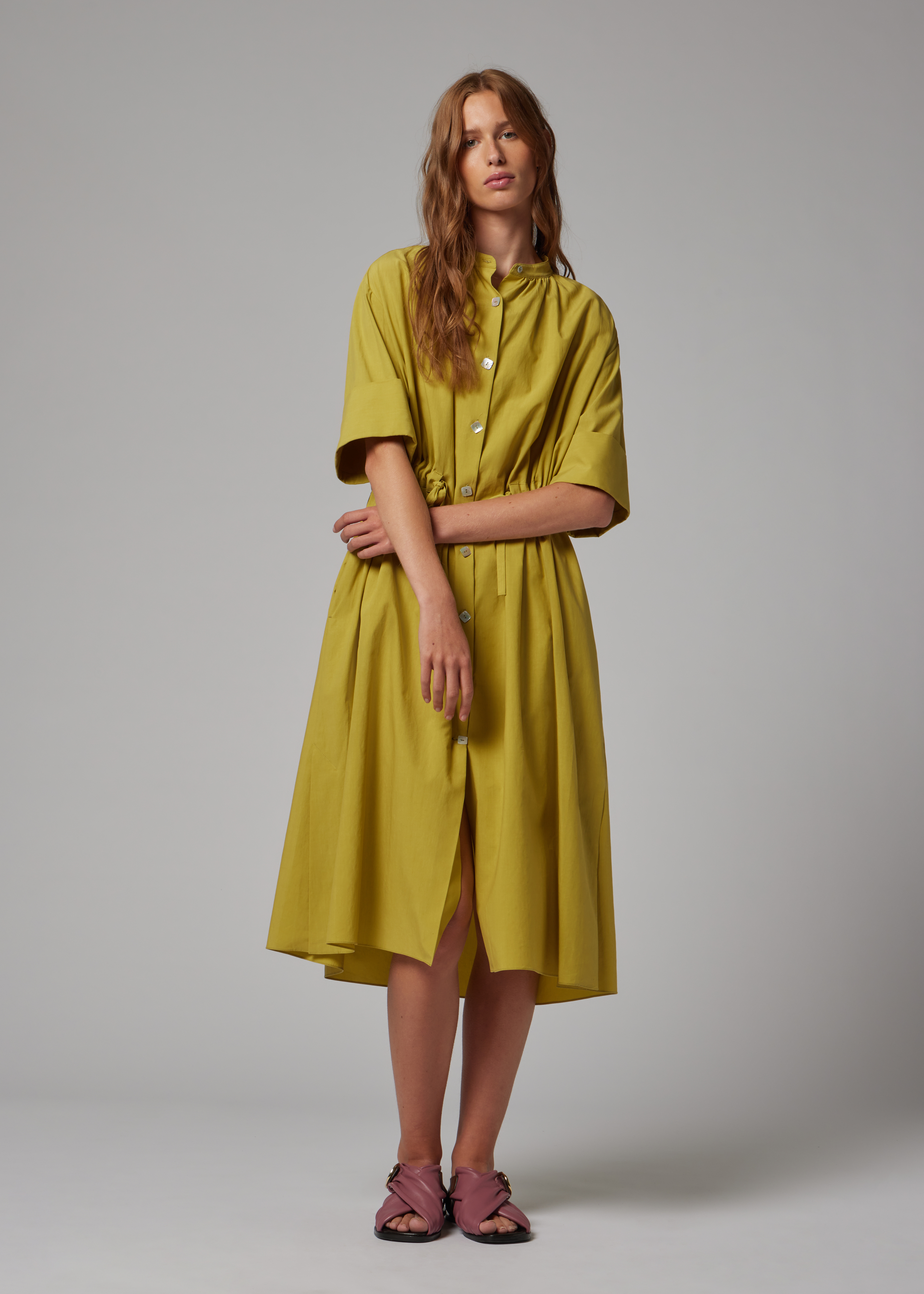 Women's Lime Lyocell-Cotton Shirt Dress