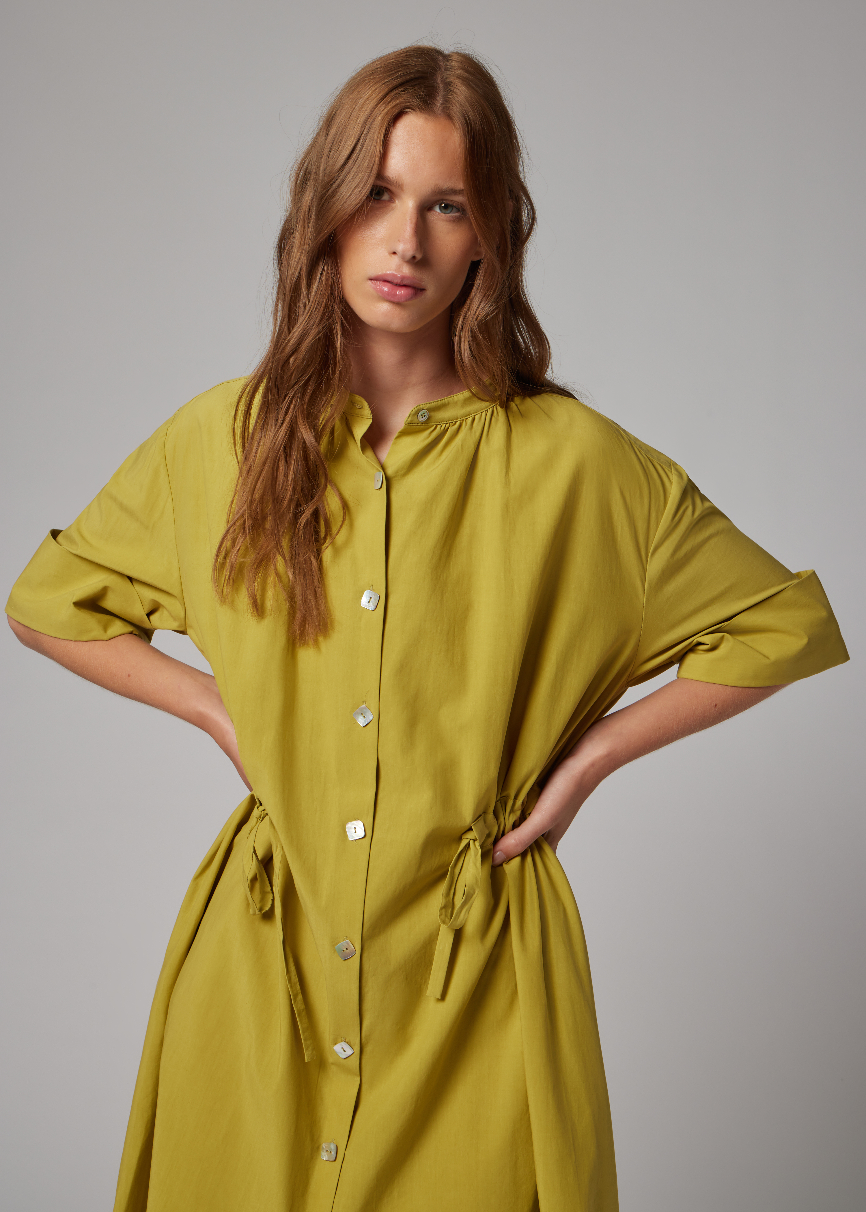 Women's Lime Lyocell-Cotton Shirt Dress