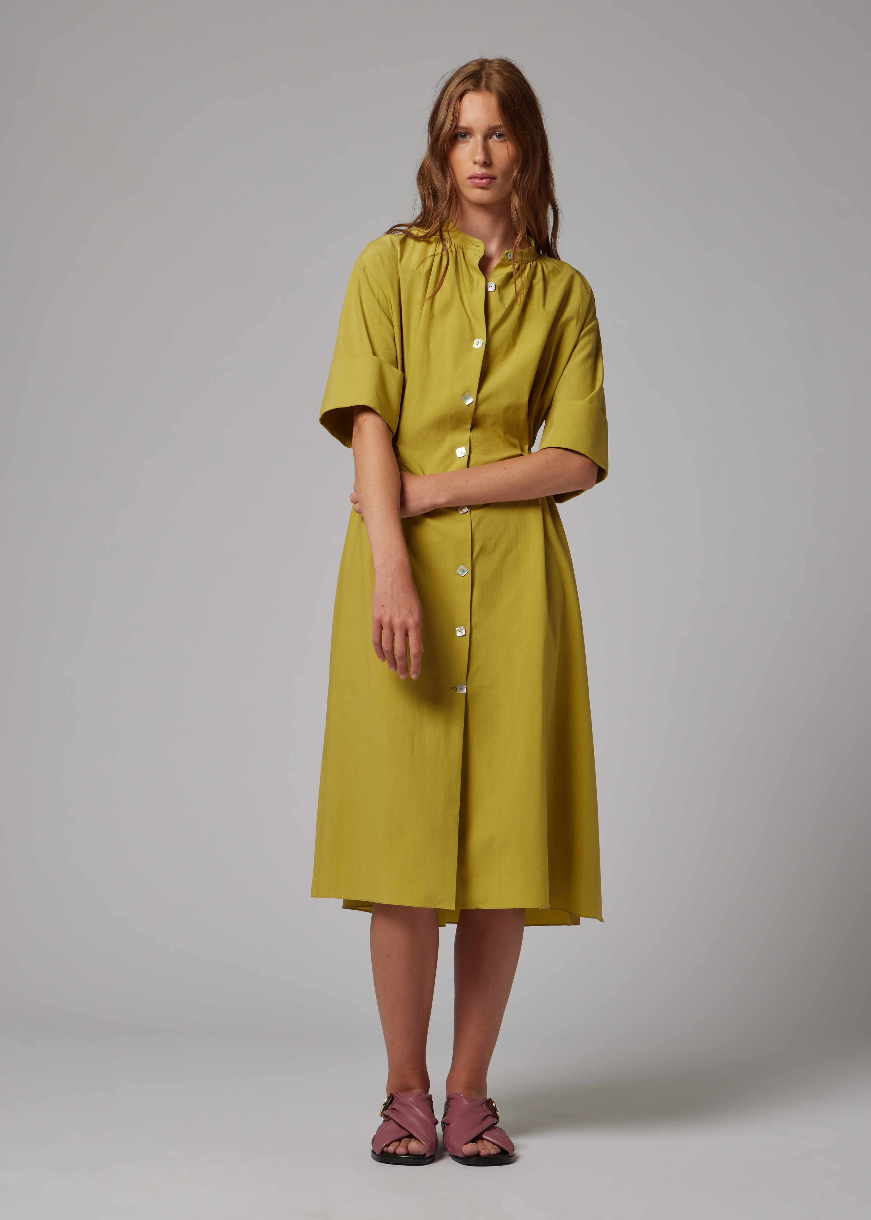 Women's Lime Lyocell-Cotton Shirt Dress