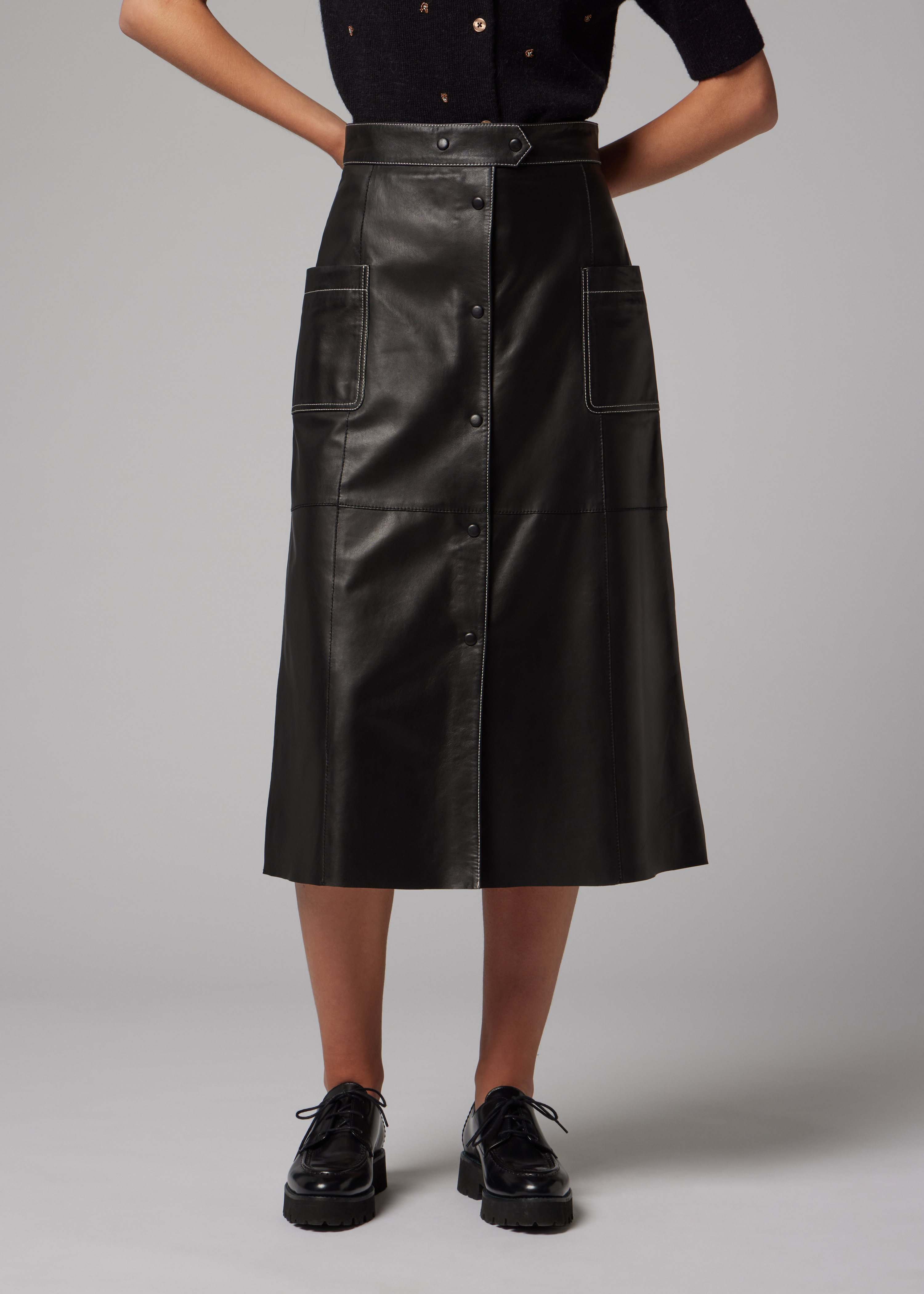 Women's Black A-Line Leather Skirt