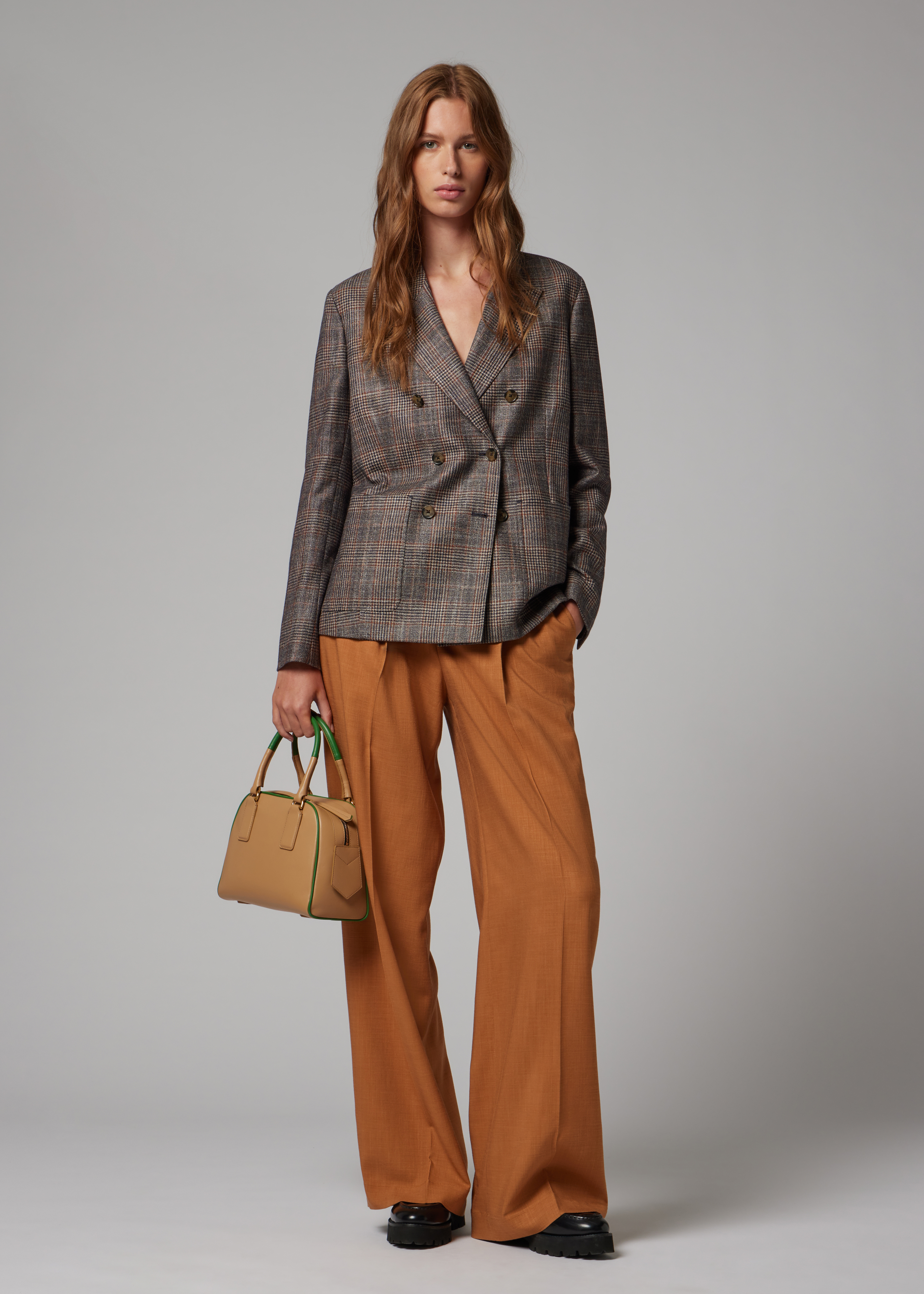 Women's Tan Textured Bootcut Trousers