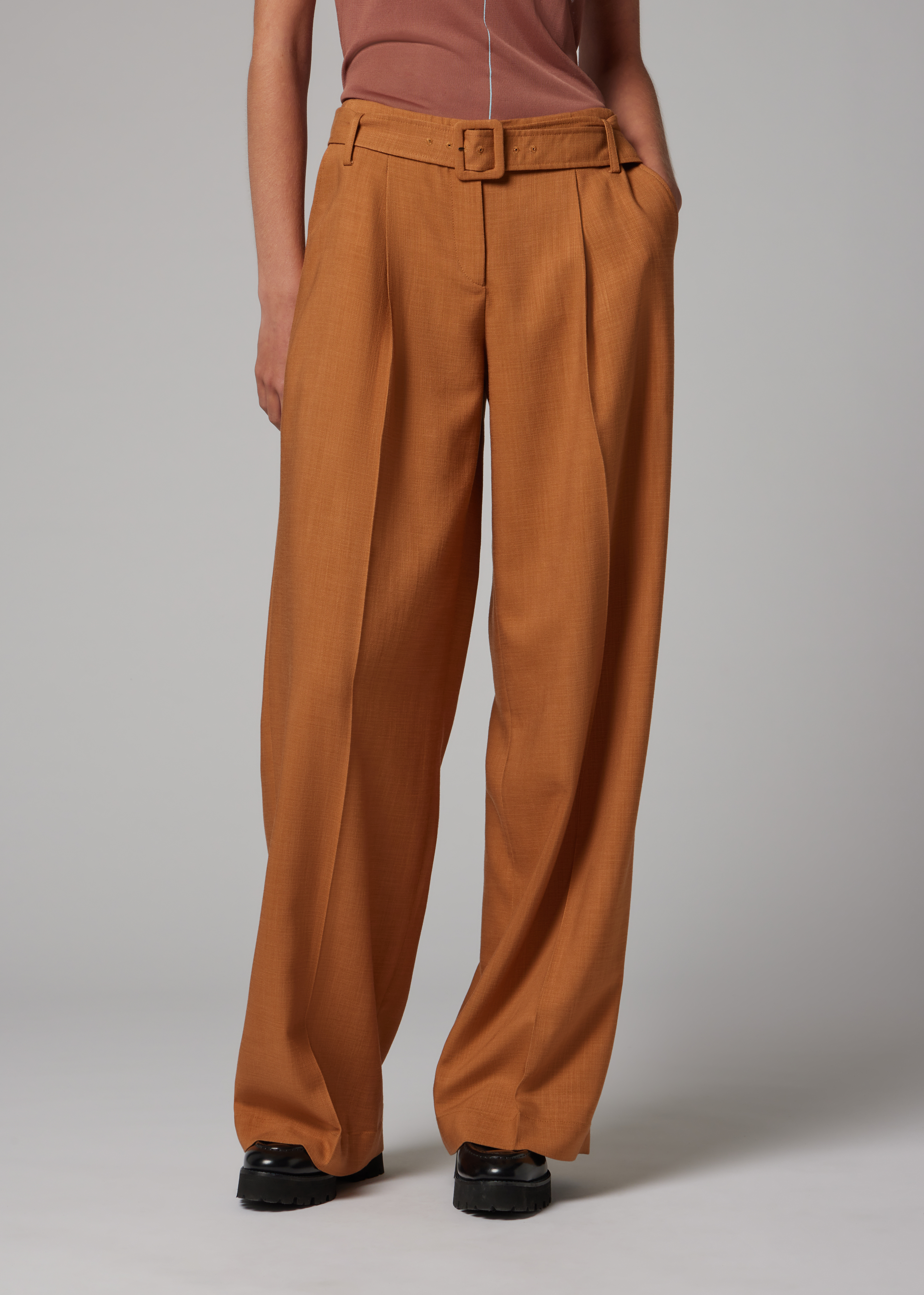 Women's Tan Textured Bootcut Trousers