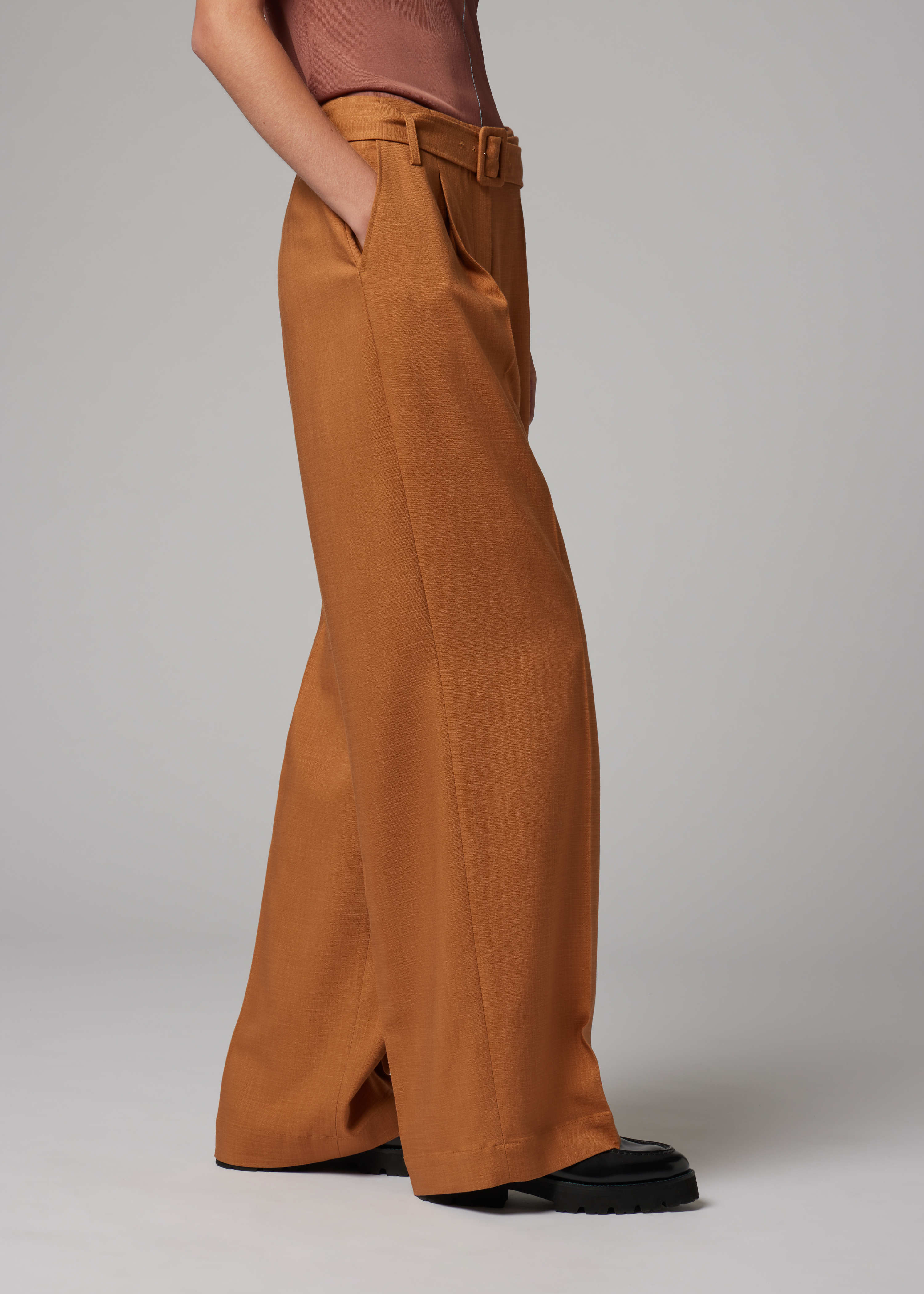 Women's Tan Textured Bootcut Trousers