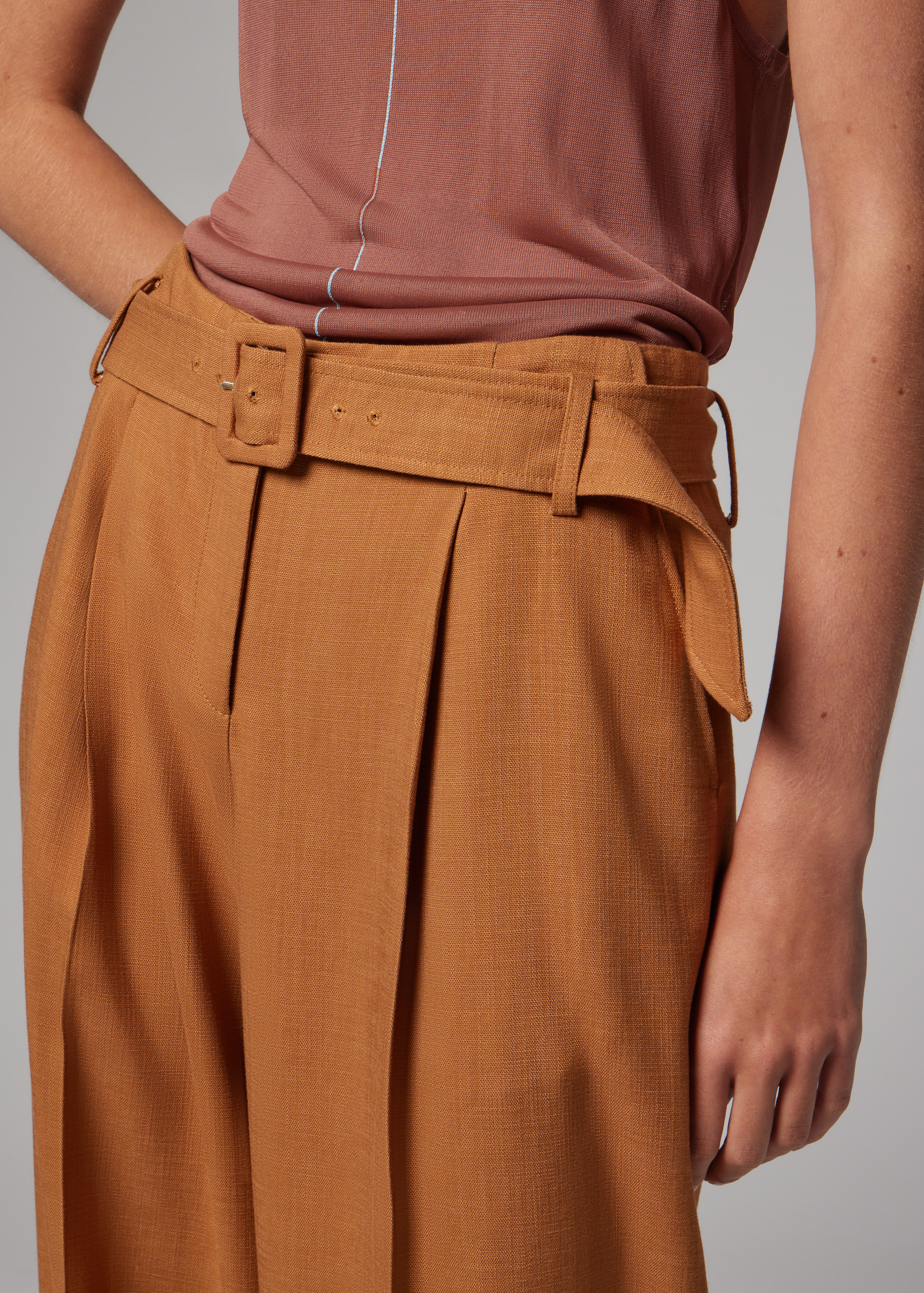 Women's Tan Textured Bootcut Trousers