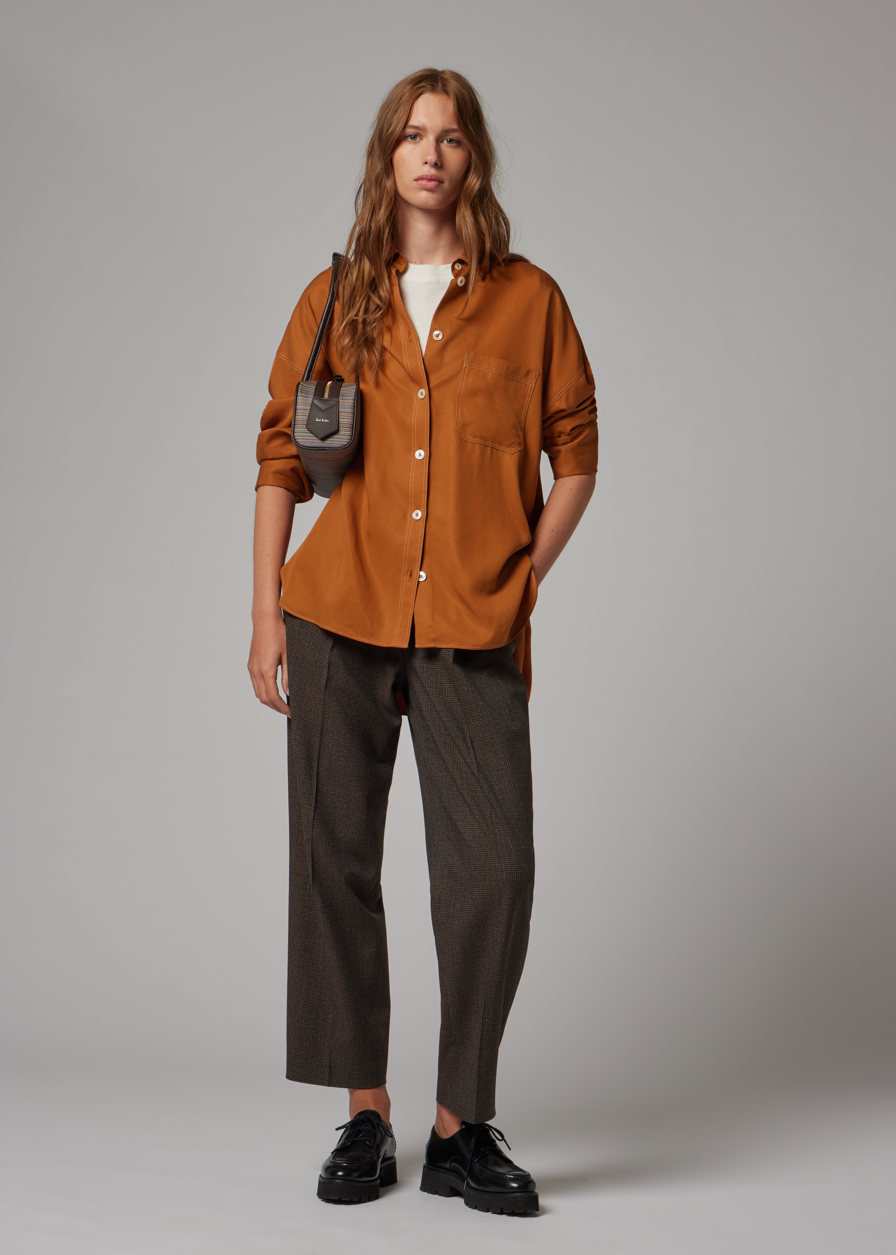 Women's Camel Shirt with Topstitching