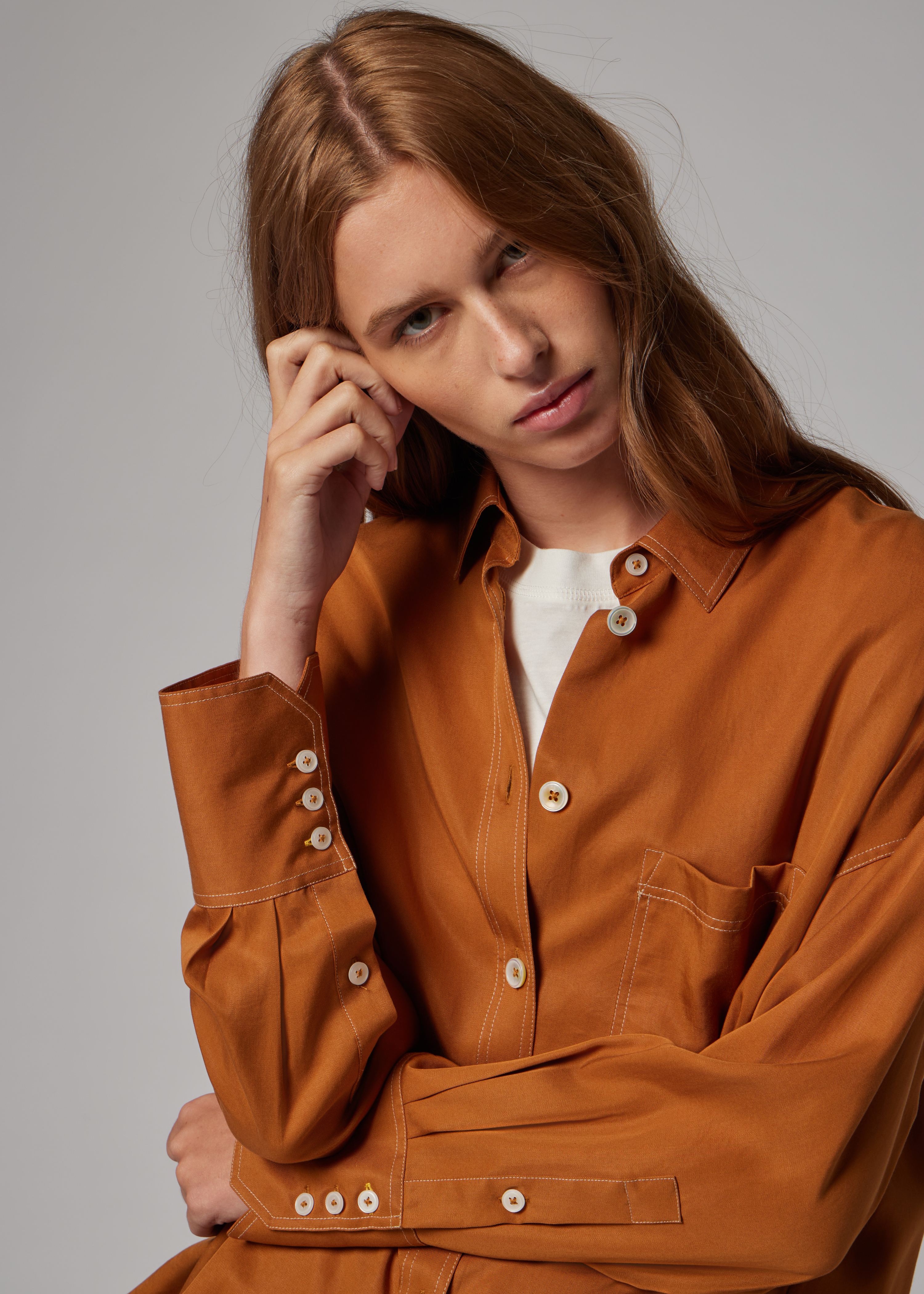 Women's Camel Shirt with Topstitching