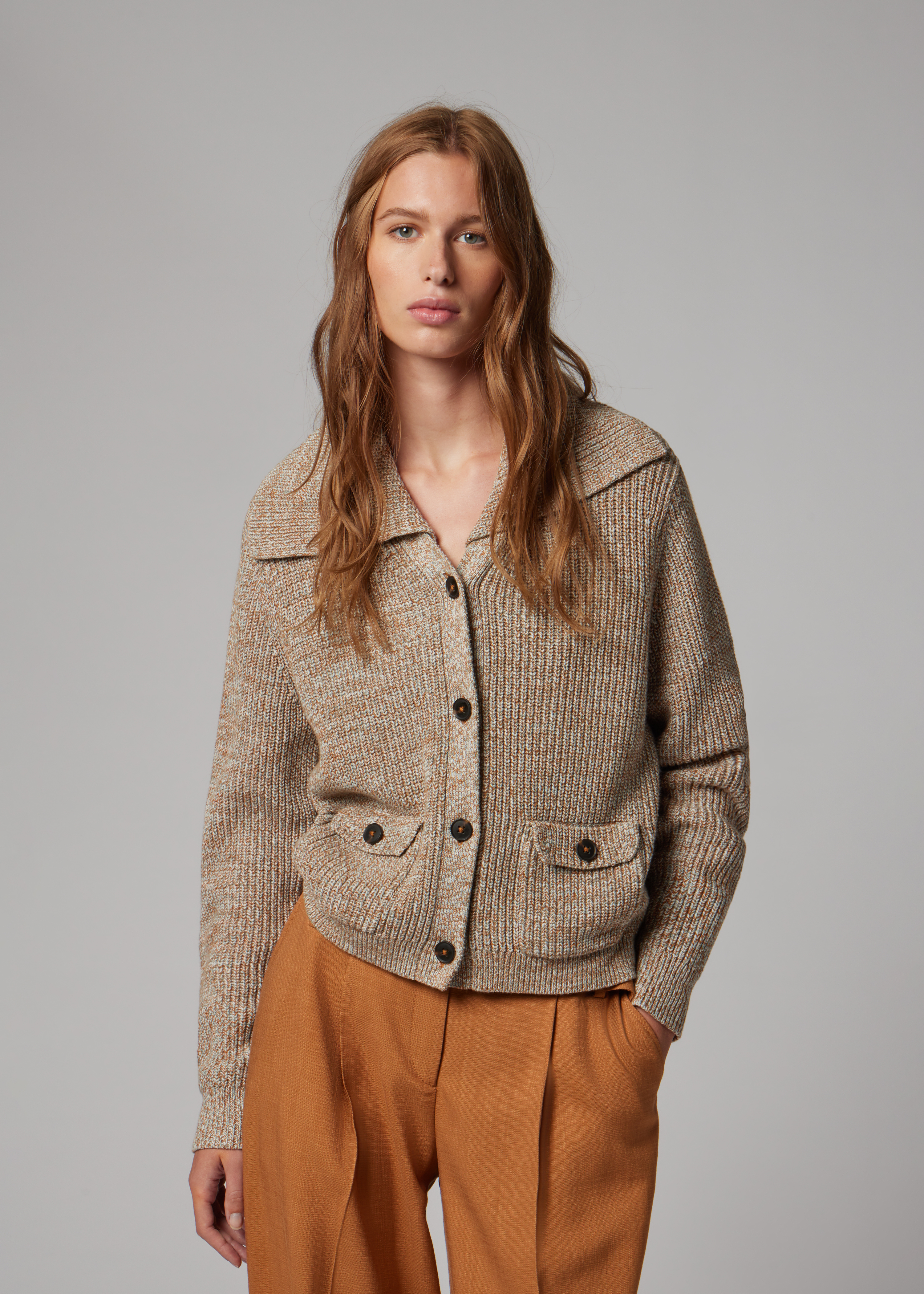 Women's Cream Marl Knit Shawl Cardigan