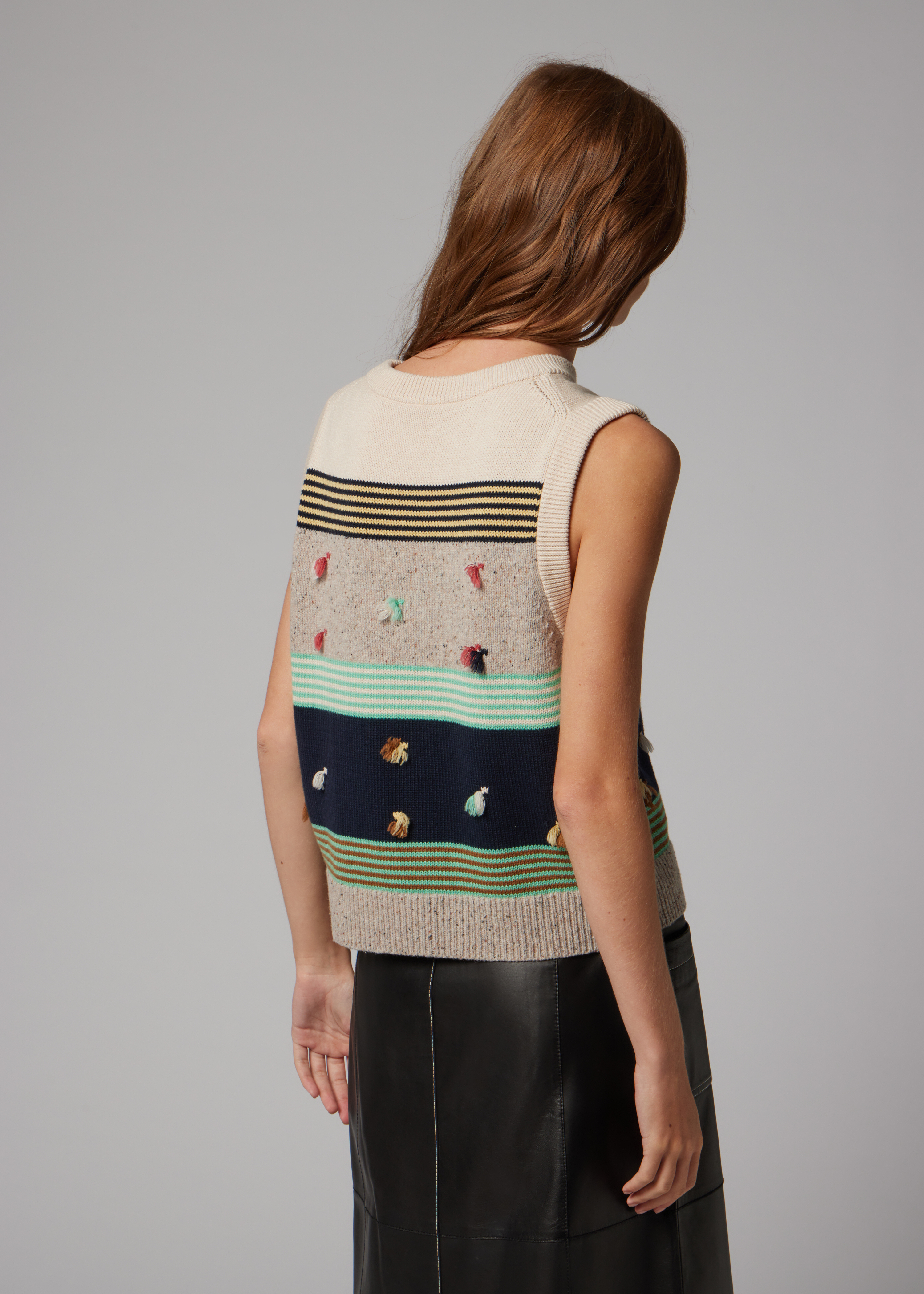 Women's Block Stripe Knitted Tank Top with Tassels
