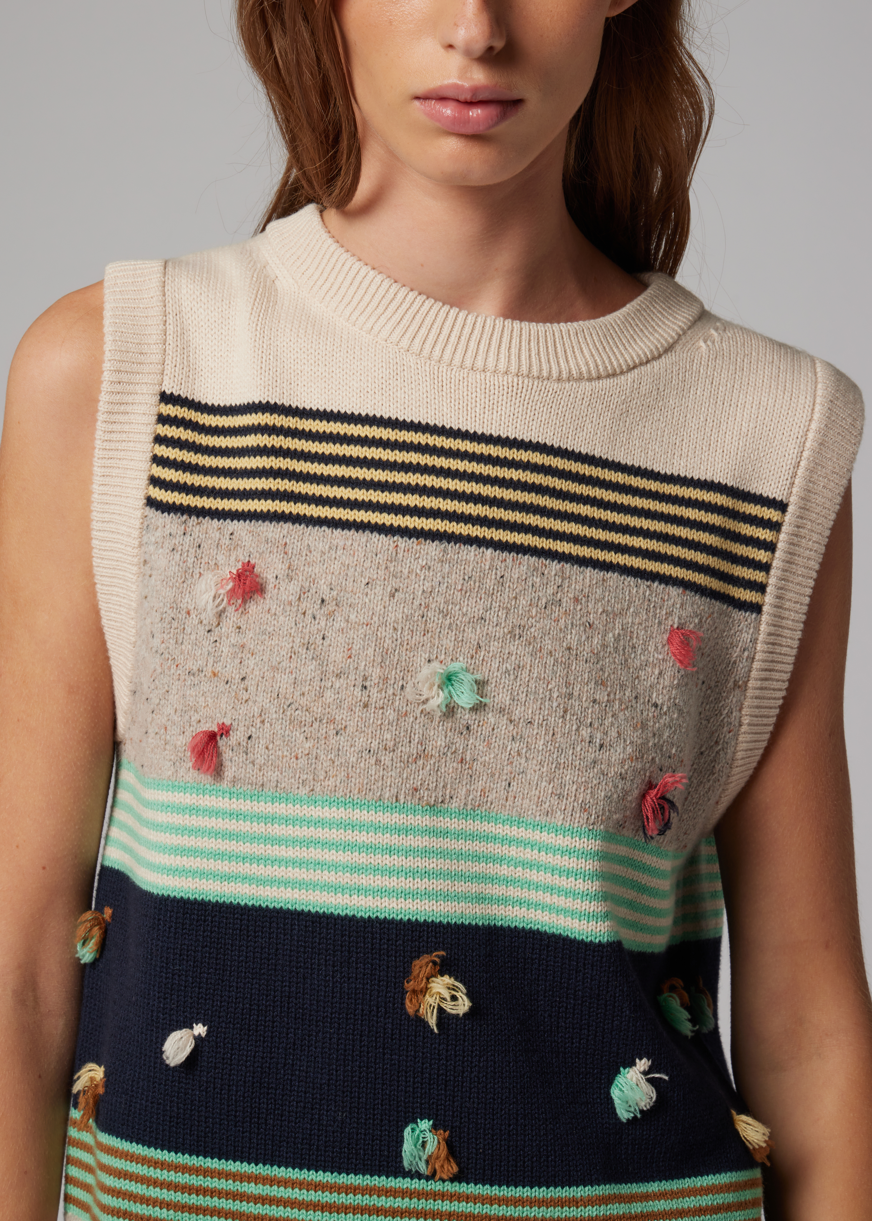 Women's Block Stripe Knitted Tank Top with Tassels