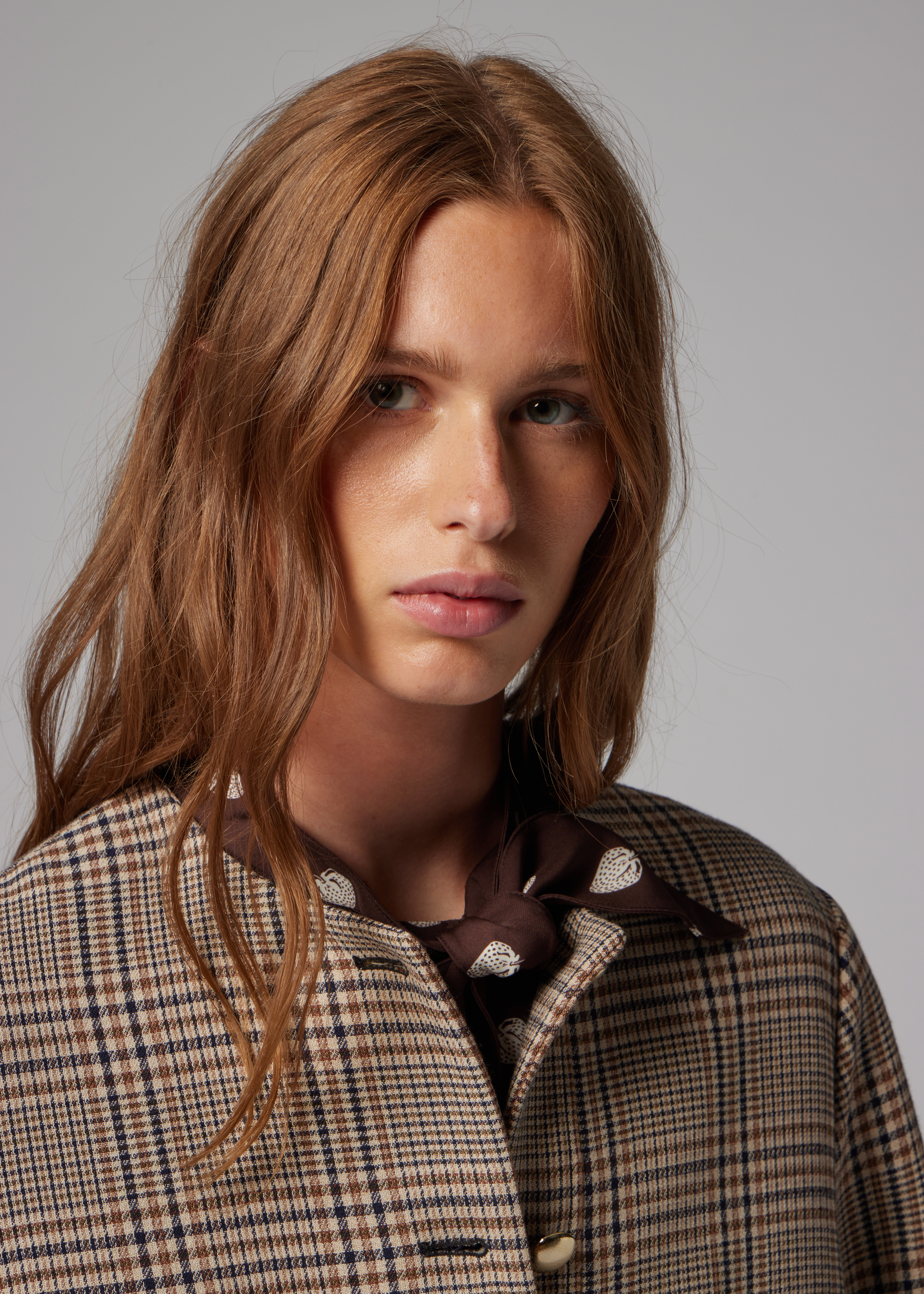 Women's Brown Wool-Blend Check Houndstooth Jacket