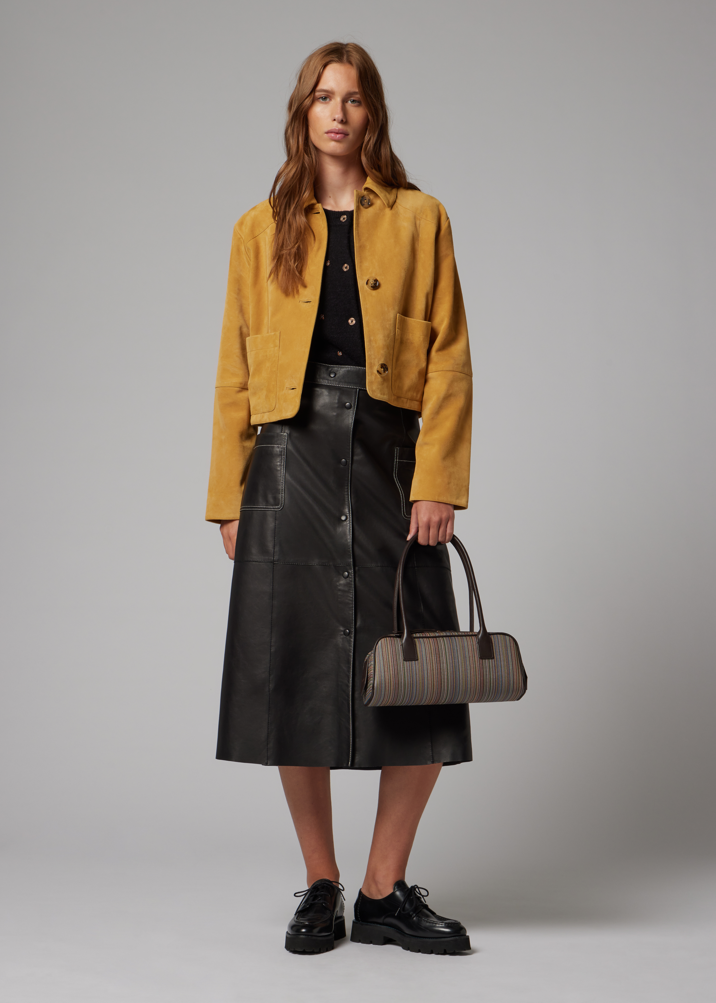 Women's Black A-Line Leather Skirt