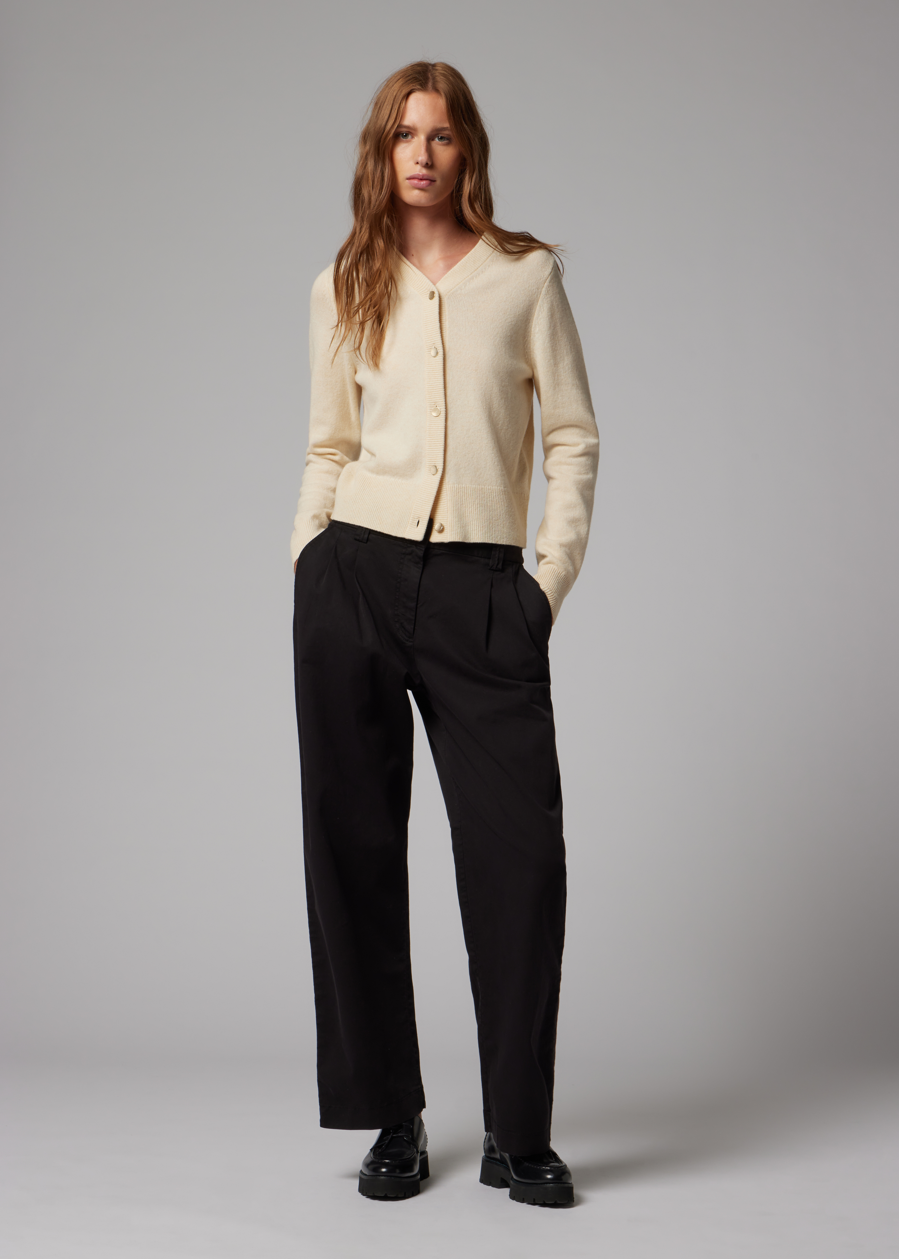 Women's Garment-Dyed Black Barrel-Leg Trousers