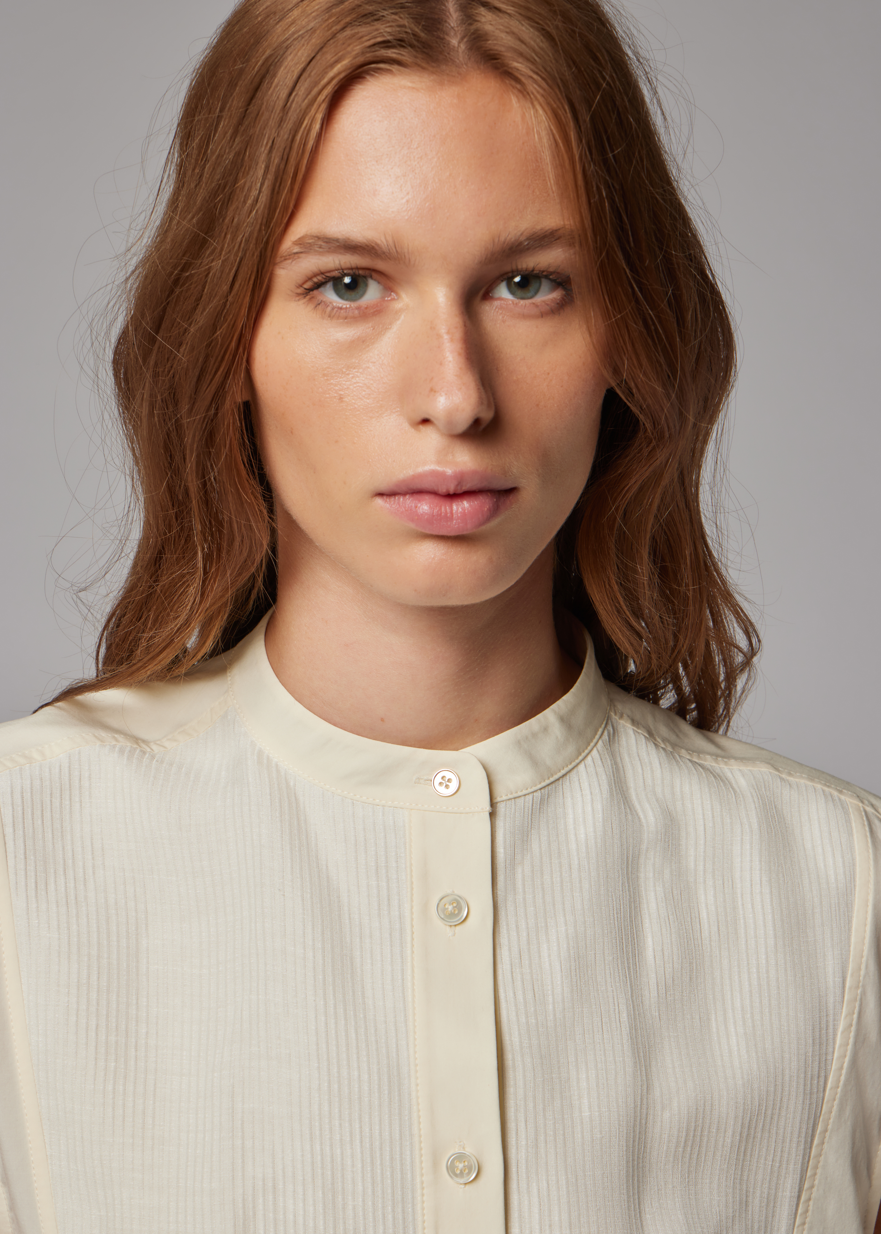 Women's Ecru Sleeveless Grandad Shirt