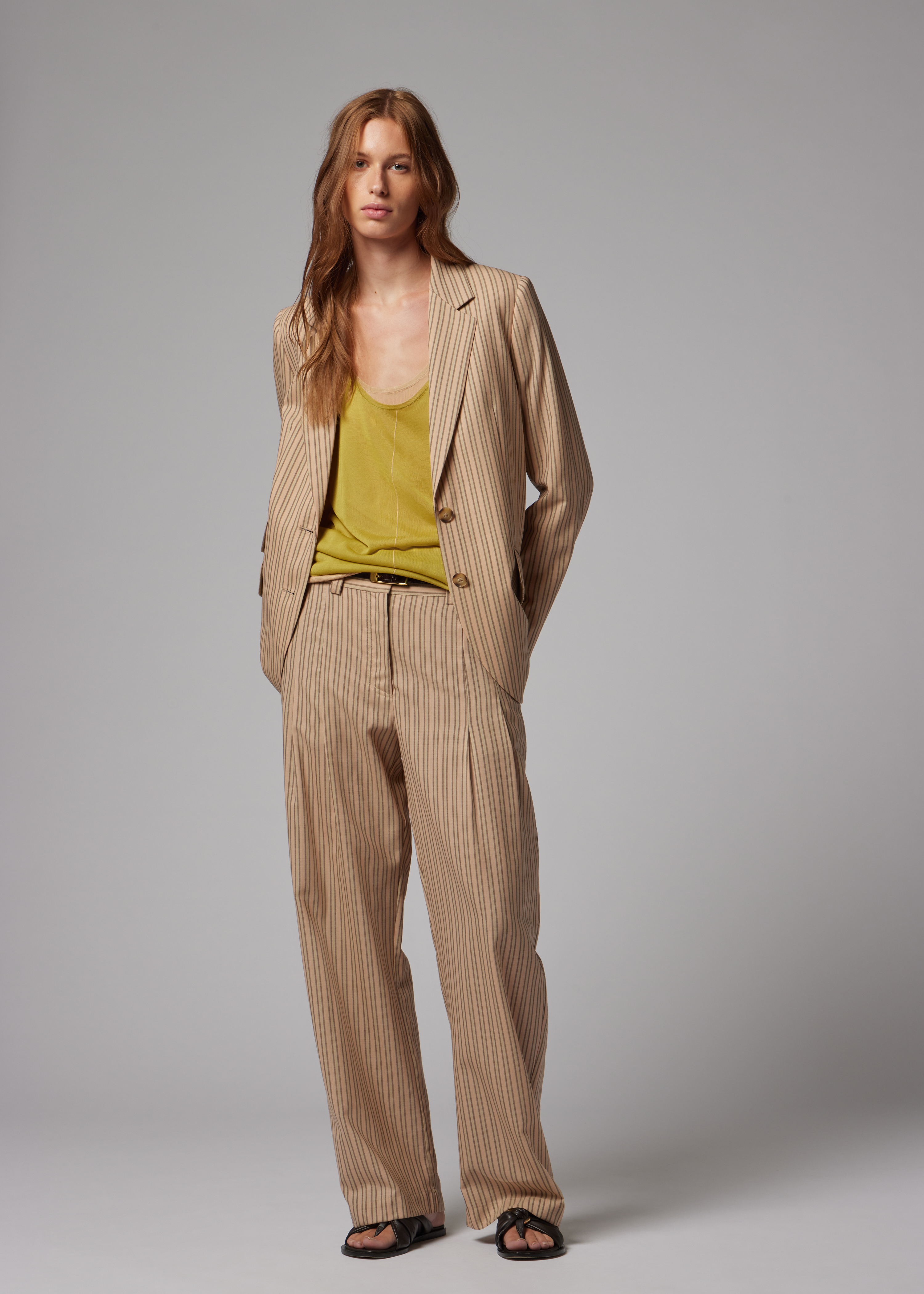 Women's Sand Brown Stripe Wool Blazer