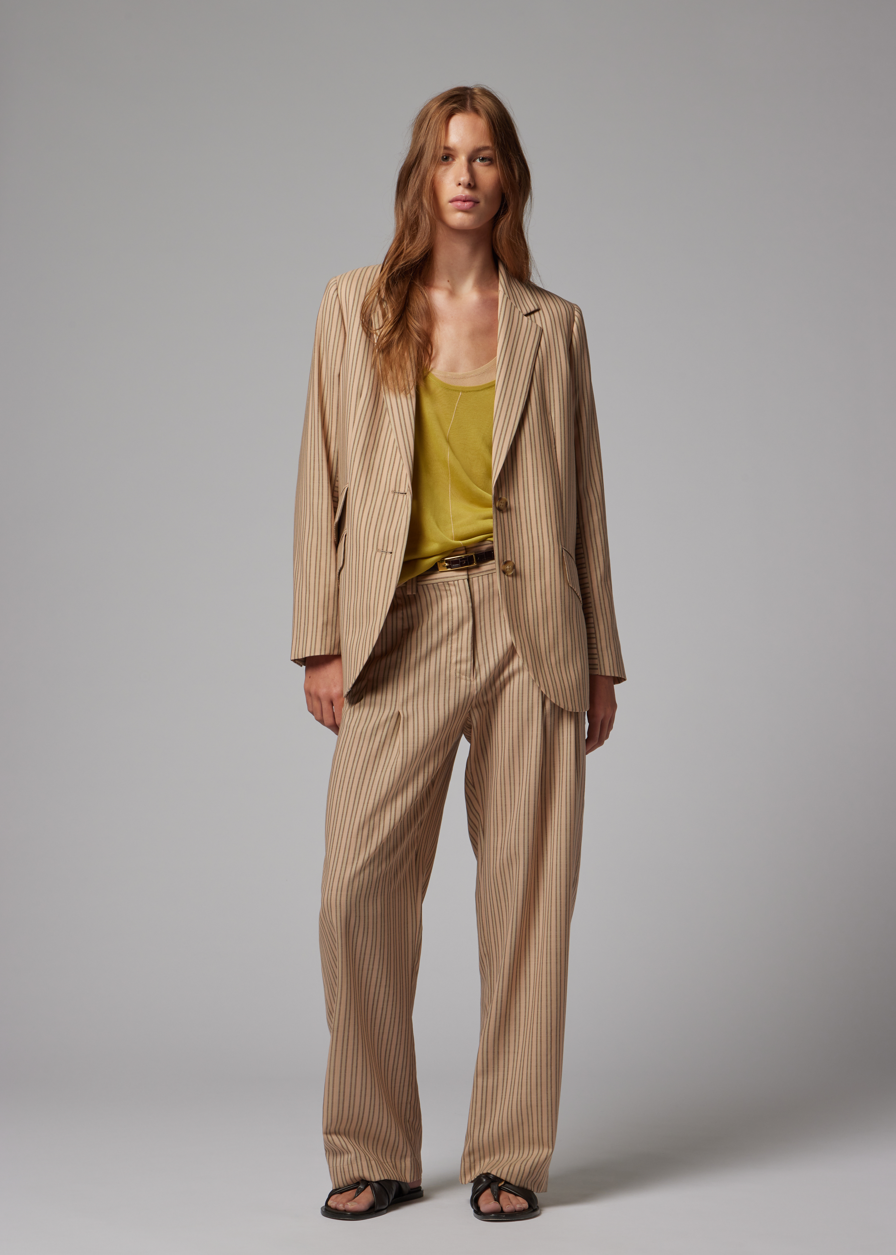 Women's Sand Brown Stripe Wool Blazer